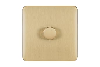 Schneider Electric Lisse Screwless Deco - Single 2 Way LED Dimmer Light Switch, 100 W/VA, GGBL6012LSBS, Satin Brass