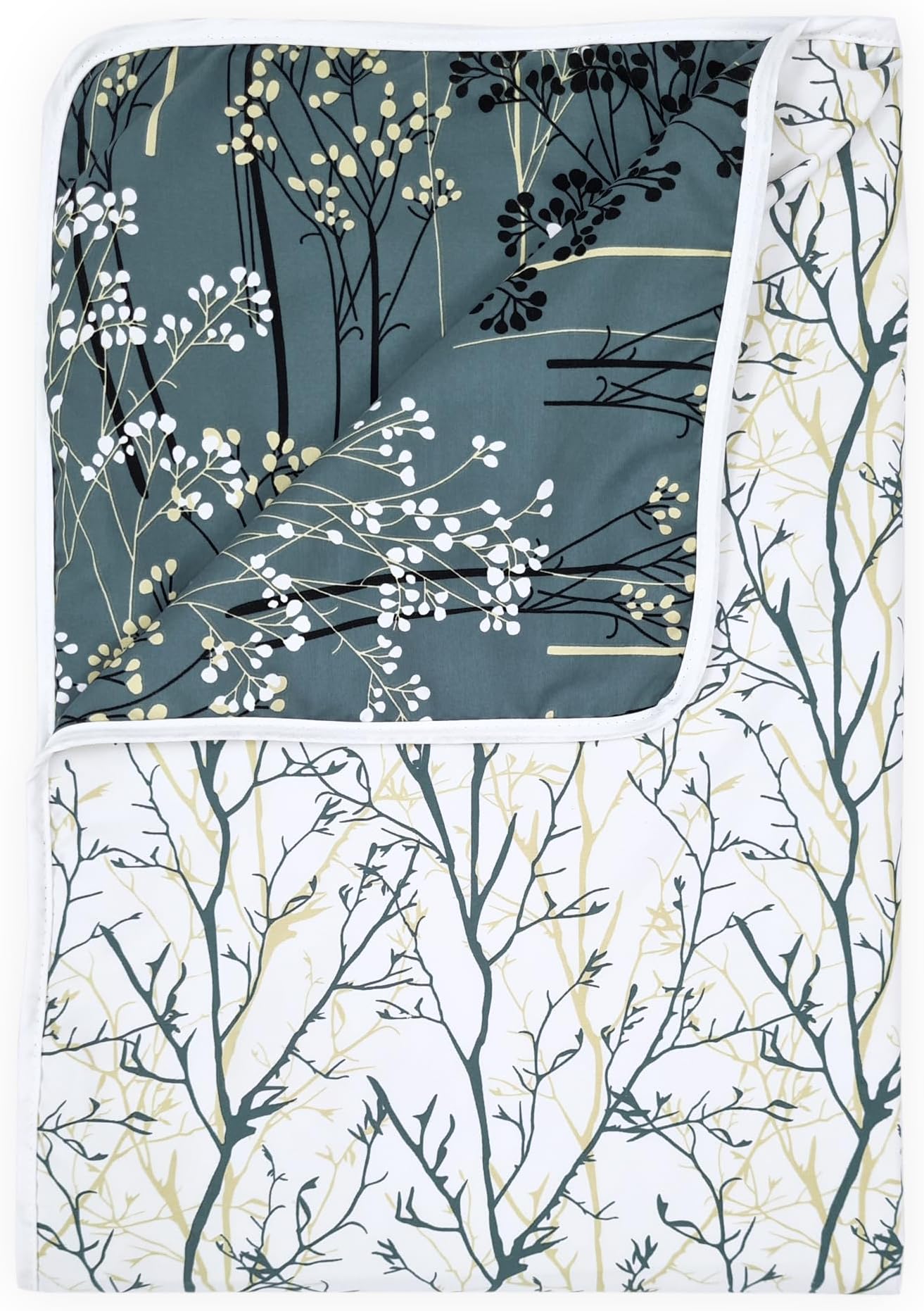 Divine Casa 120 GSM Microfiber Single Dohar | Soft & Lightweight Throw Blanket | Cozy & Breathable | All-Season Comfort | 210 x 140 CM | Floral Branches Pattern | Teal & White