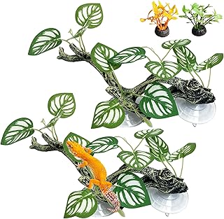 kathson 4 PCS Reptile Corner Branch Resin Snake Climb Tree Branch Decor Reptile Branches for Climbing with Suction Cups Frog Terrarium Plants for Lizard Bearded Dragons Gecko