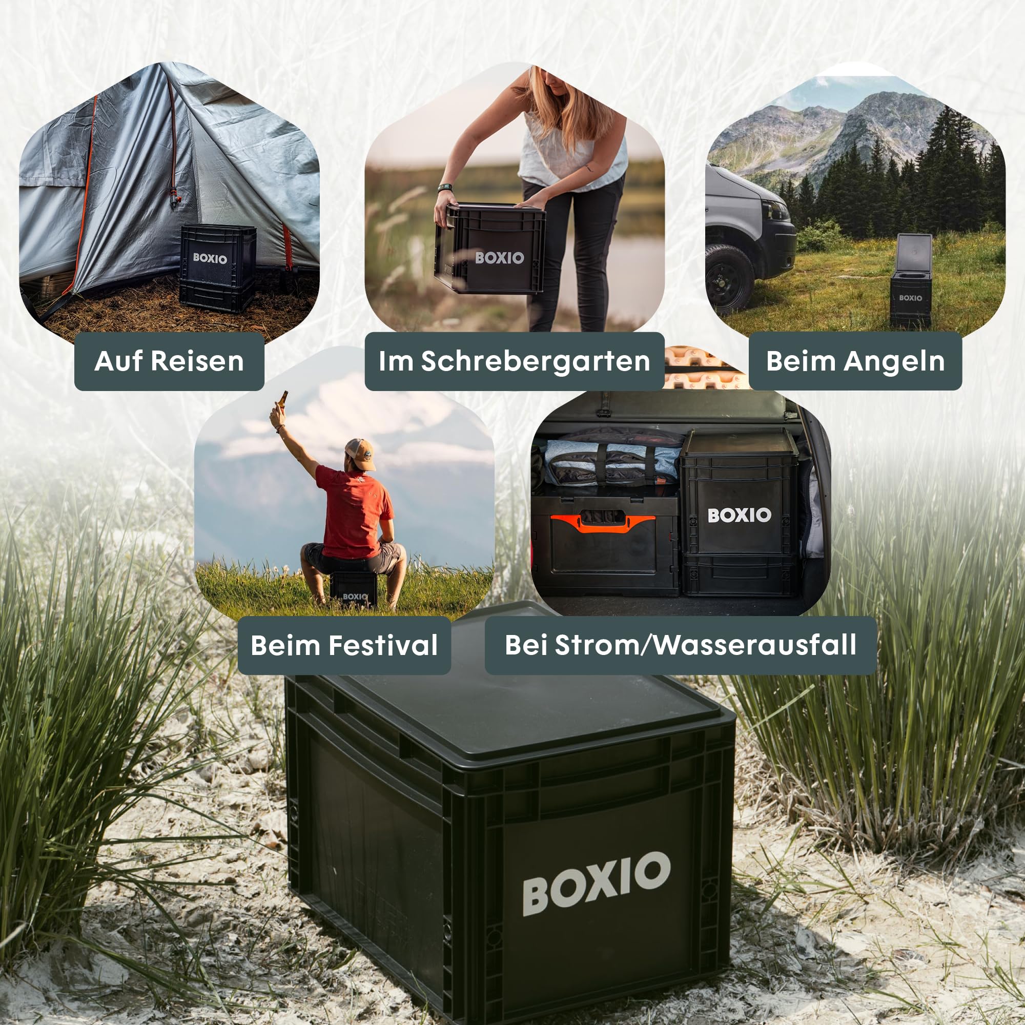 BOXIO - Toilet Max+: Campingtoilette Komplettset, Mobile Trockentrenntoilette ohne Chemie für Camping, Van, Outdoor, Dachzelt: Toilette auf Eurobox Basis ohne Strom für unterwegs, schwarz, 40x30x28