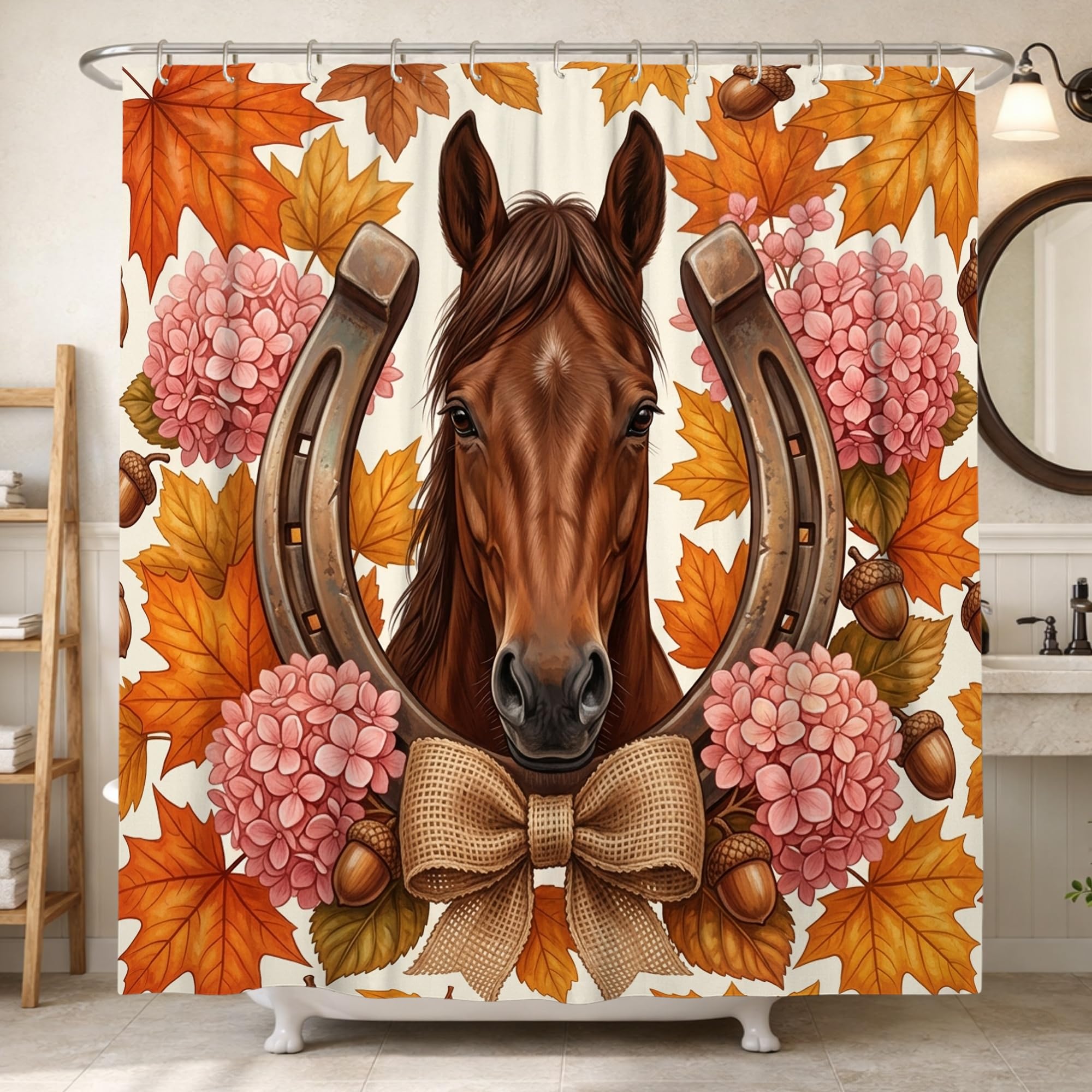 Rideau de douche rustique motif feuilles d'automne grand format 183 x 213 cm avec crochets