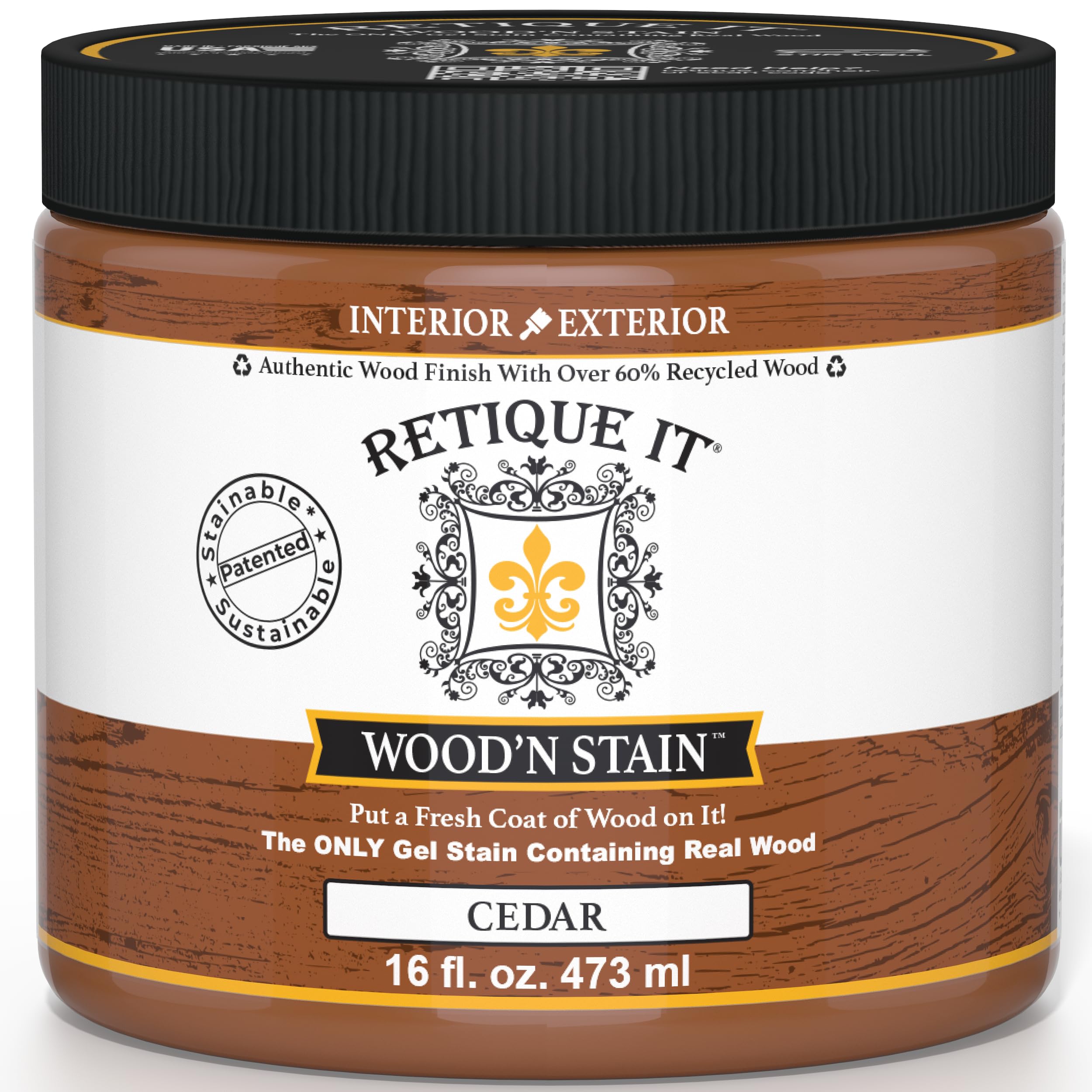 Retique It Wood'n Stain - Liquid Wood Gel Stain Interior/Exterior (16 oz (Pint), 60 Cedar)