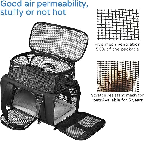 Vista 35 de Transportador de mascotas aprobado por la TSA para perros y gatos pequeños, bolsa de viaje con ventilación adecuada, 5 ventanas de malla, 3 1.0 Gris