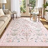 Pink Rugs for Girls Bedroom, 5x7 Boho Floral Washable Area Rug Non Slip, Soft Ultra-Thin Indoor Decor Elegant Carpet for Kids Room Nursery Living Room Dining Room