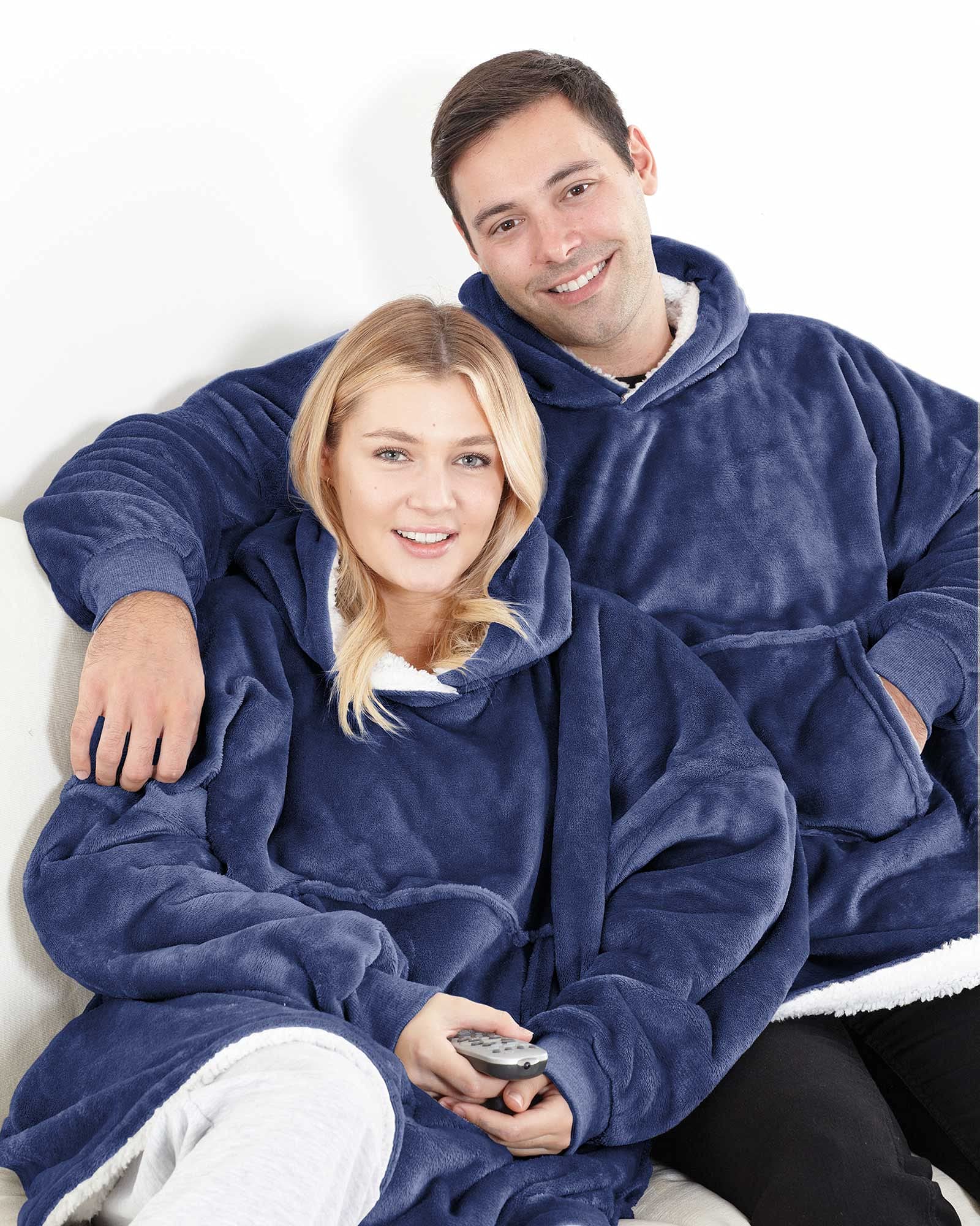 ARR ARR Eskimo Oversized Sherpa Hoodie Sweatshirt Blanket Navy Reversible with Pockets, One Size