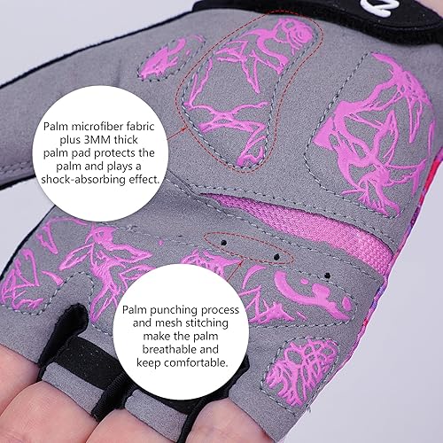 Miniatura 4 de DuShow Guantes de ciclismo acolchados de gel de medio dedo para mujer, antideslizantes, absorben los golpes para ciclismo, ciclismo de montaña y