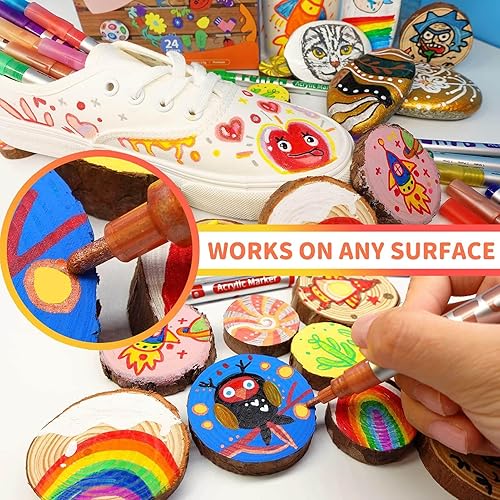 Miniatura 4 de Funto Bolígrafos de pintura acrílica para pintura de rocas, tela, madera, lienzo, metal, cerámica, vidrio, juego de marcadores de pintura de 24