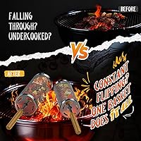 Vista 4 de Cesta de parrilla rodante de acero inoxidable 304 con mango de madera extraíble, herramienta de barbacoa y accesorio ahumador para verduras