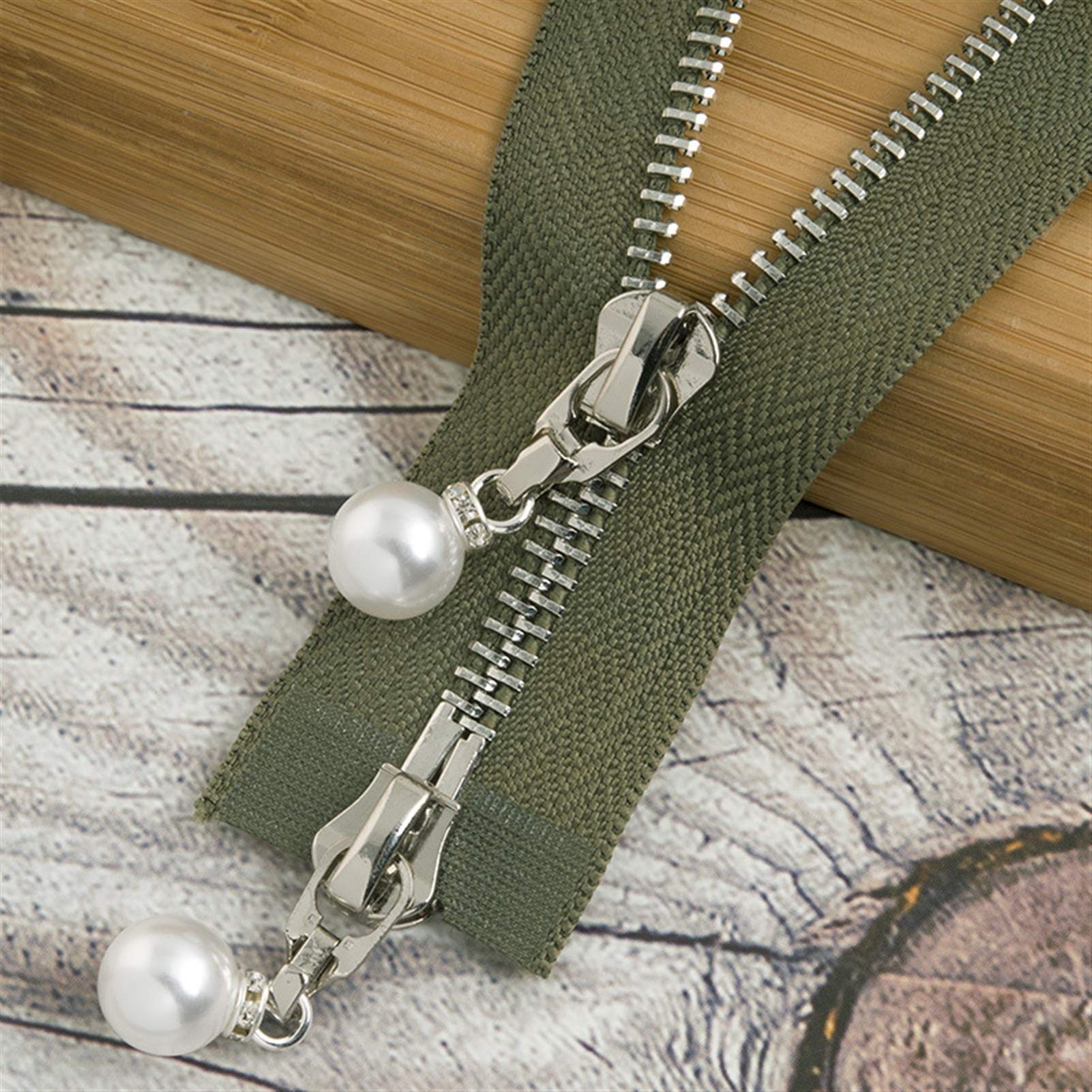 CFFQDQUANB Zipper for Bags, Zippers 1Pc 85cm 120cm 5# Pearl Metal Zipper,for Sewing Clothes Zips,(Navygreensilver120cm)