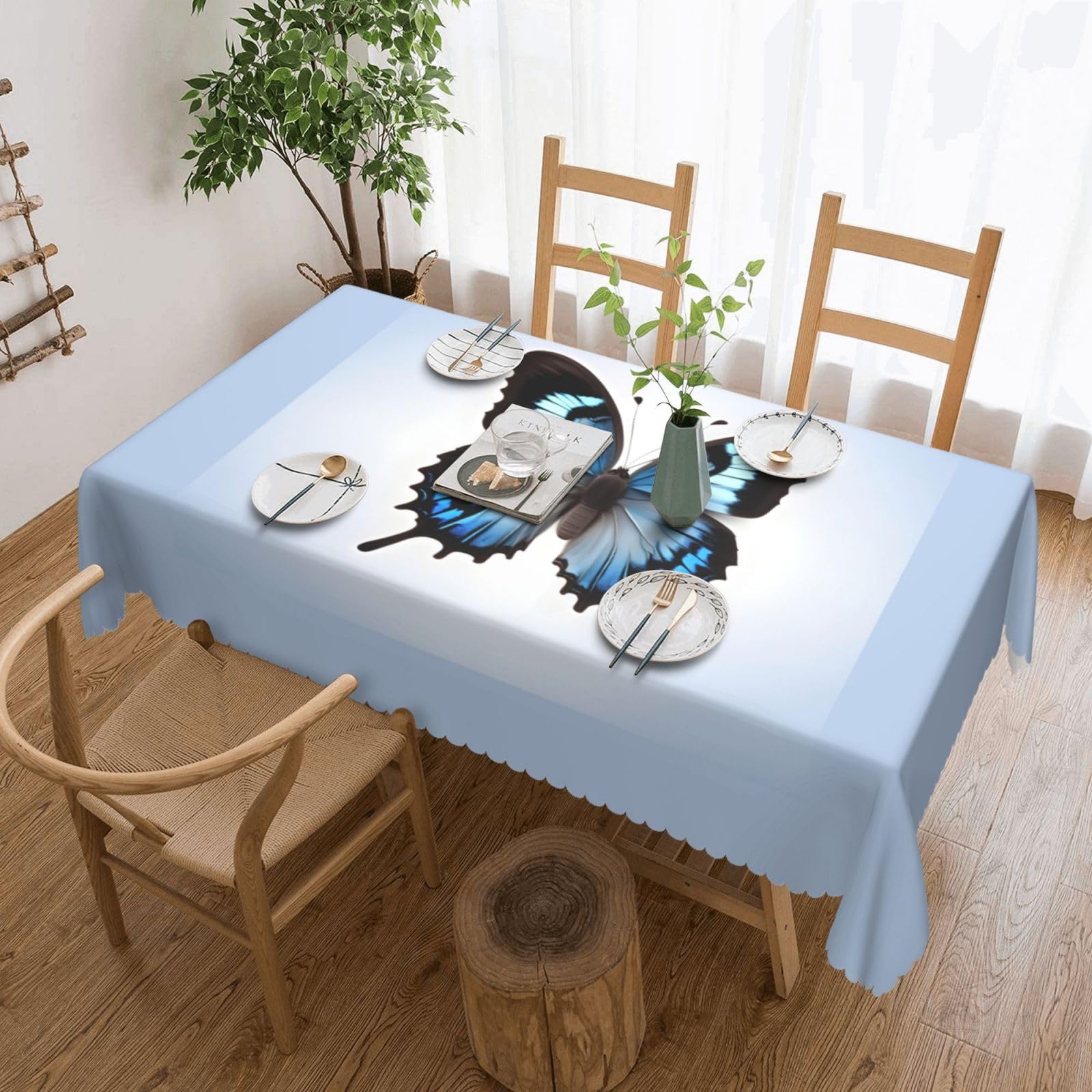 Nappe rectangulaire tissu papillon bleu pour table de salle à manger