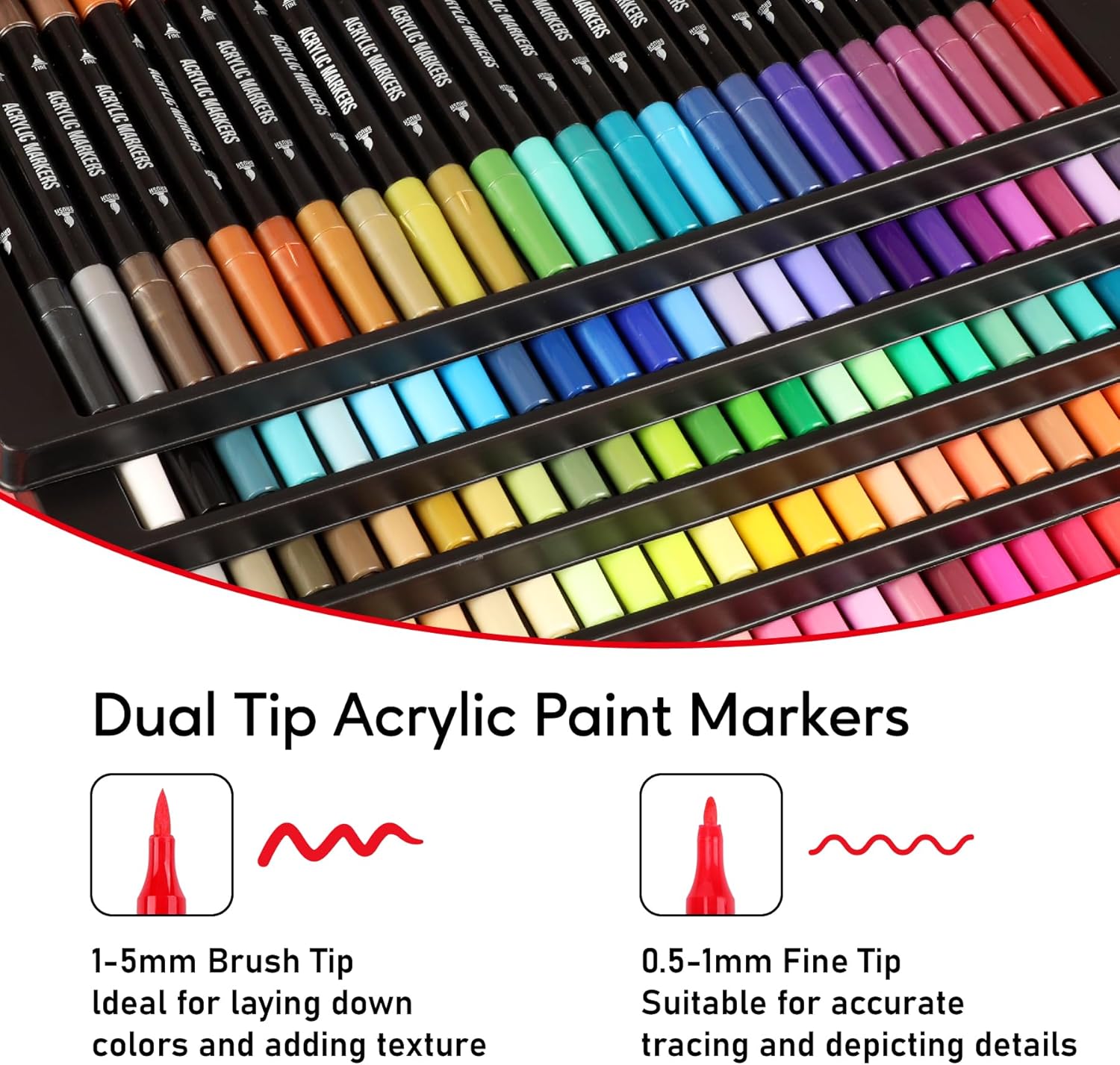 120 Colors Acrylic Paint Markers, Dual Tip Fine Tip and Brush Tip Pens Contain 24 Metallic Color for Stone, Wood, Calligraphy, Canvas, Ceramic, Metal, Glass, Rock Painting, DIY Crafts - Image 2