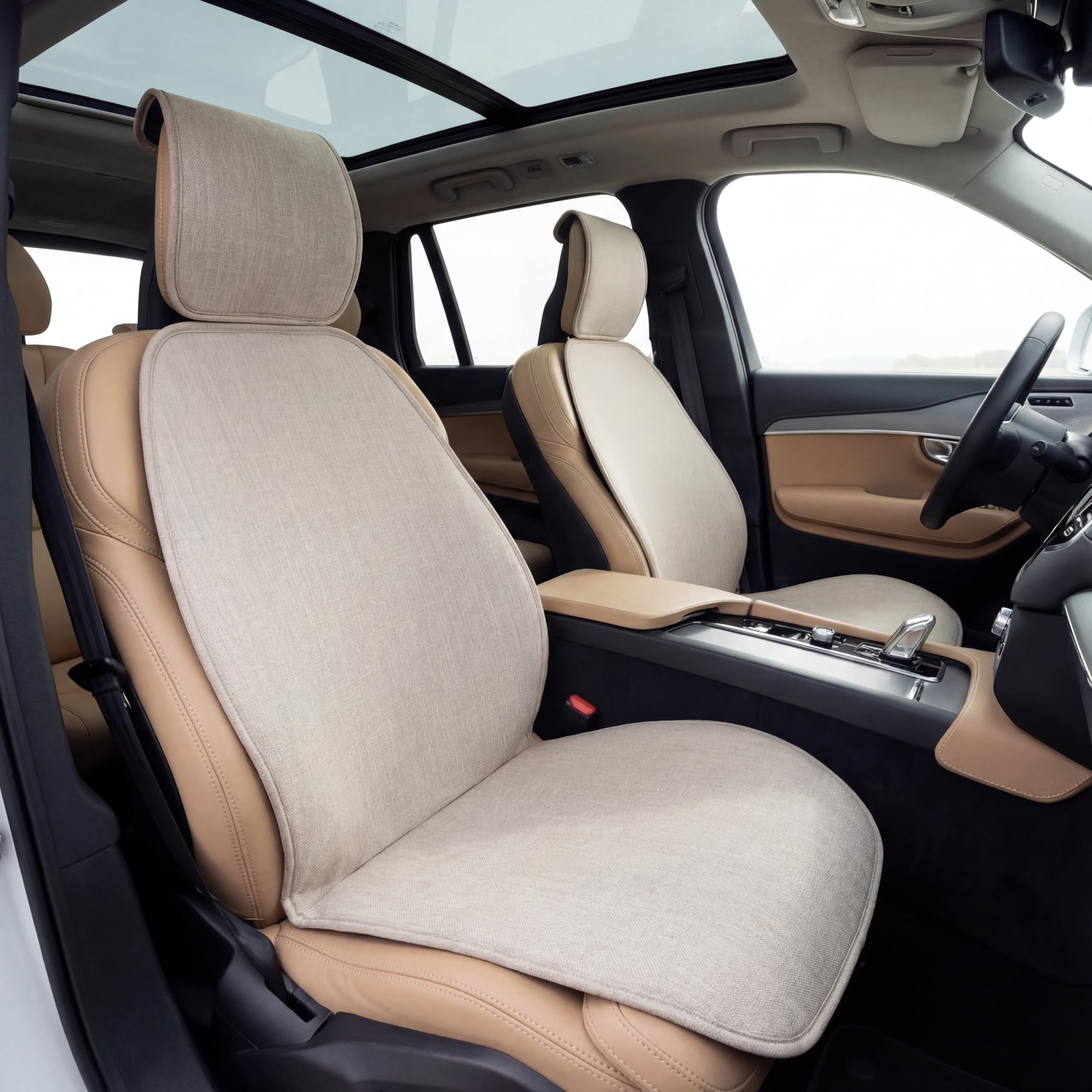 Housse de siège universelle en lin couleur os – Protection de siège respirante et déperlante avec ajustement antidérapant, adaptée aux airbags pour voitures et SUV, sièges avant