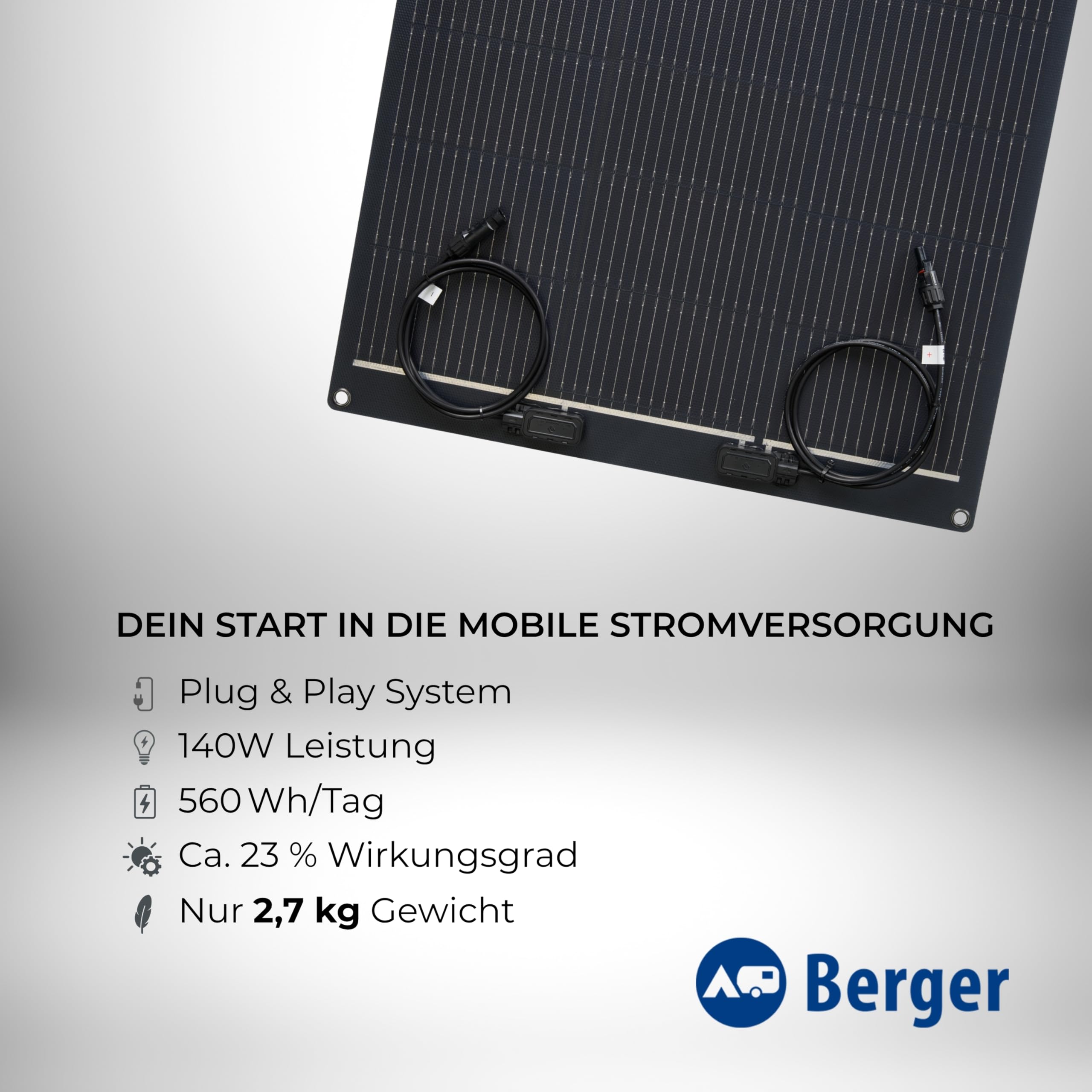 BERGER Flexibles Solarpanel 100-200W - Ultraleichtes Camping Solar Modul Mit MC4
