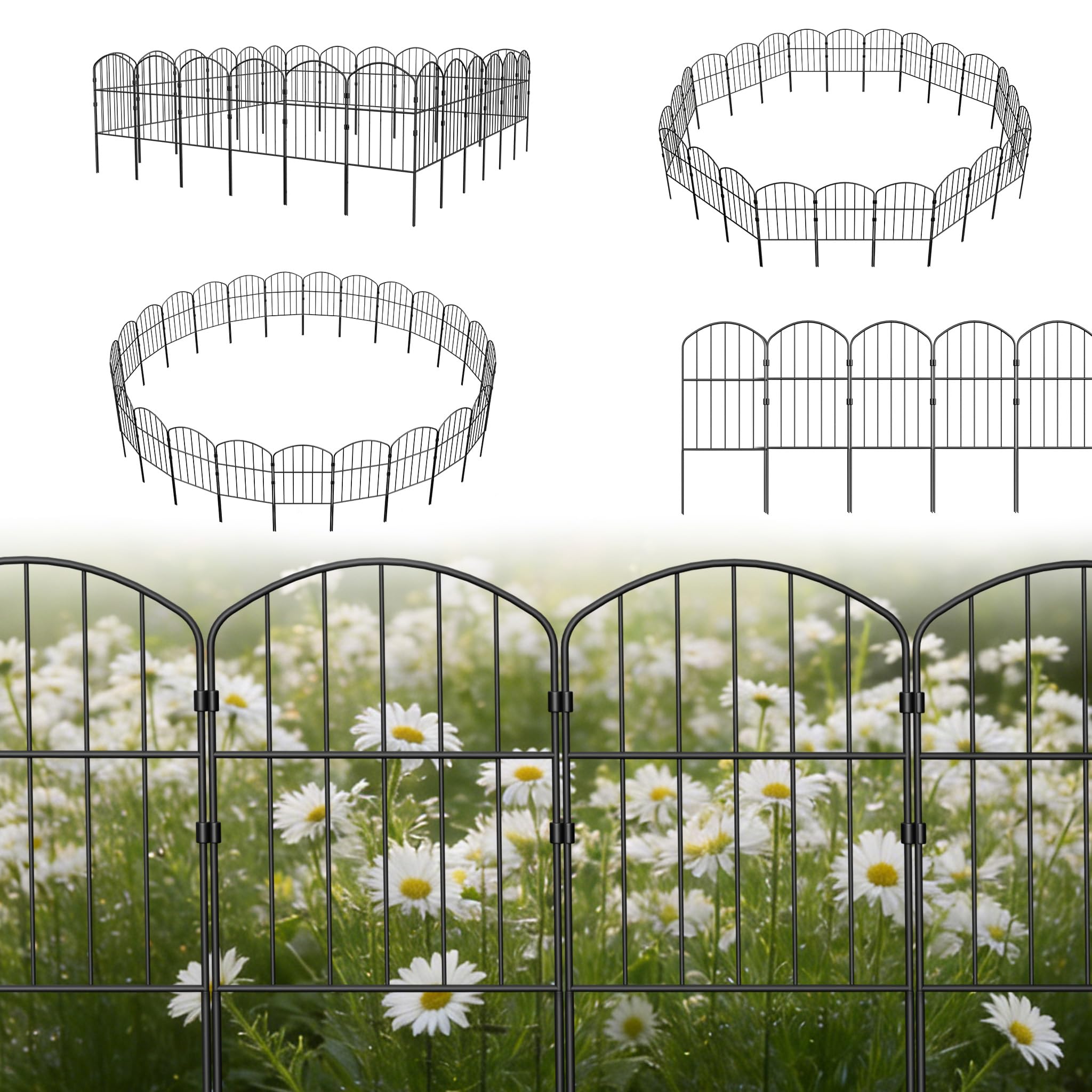 LZQ Dekorativer Gartenzaun Metall Steckzaun, Tierbarriere Zaun ohne Graben, Beetzaun Gitterzaun für Garten Hof, Tierzaun modularer Metallzaun Patio-Grenze Hundezaun Tier Barriere 25er Set, Typ D