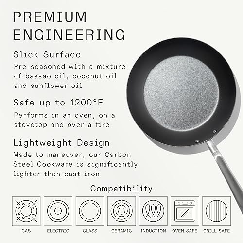 Miniatura 4 de Made In Utensilios de cocina  Sartén de acero al carbono azul de 10 pulgadas  (como hierro fundido, pero mejor)  Utensilios de cocina profesionales