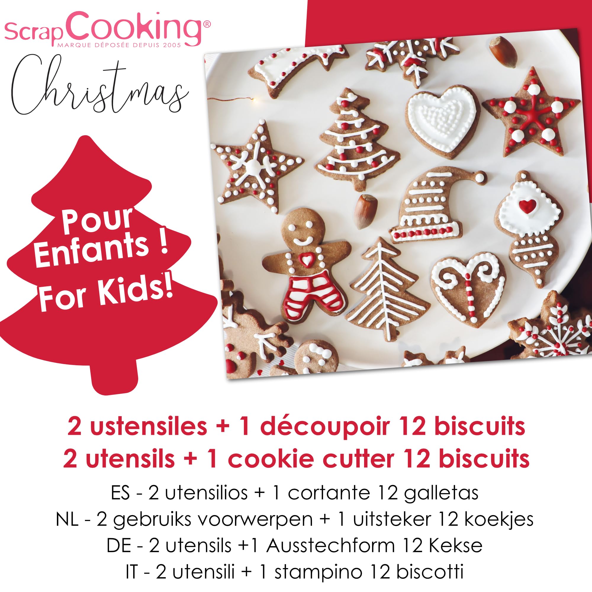 ScrapCooking Coffret Ustensiles Biscuits Noël Enfants Bois Silicone Pâtisserie