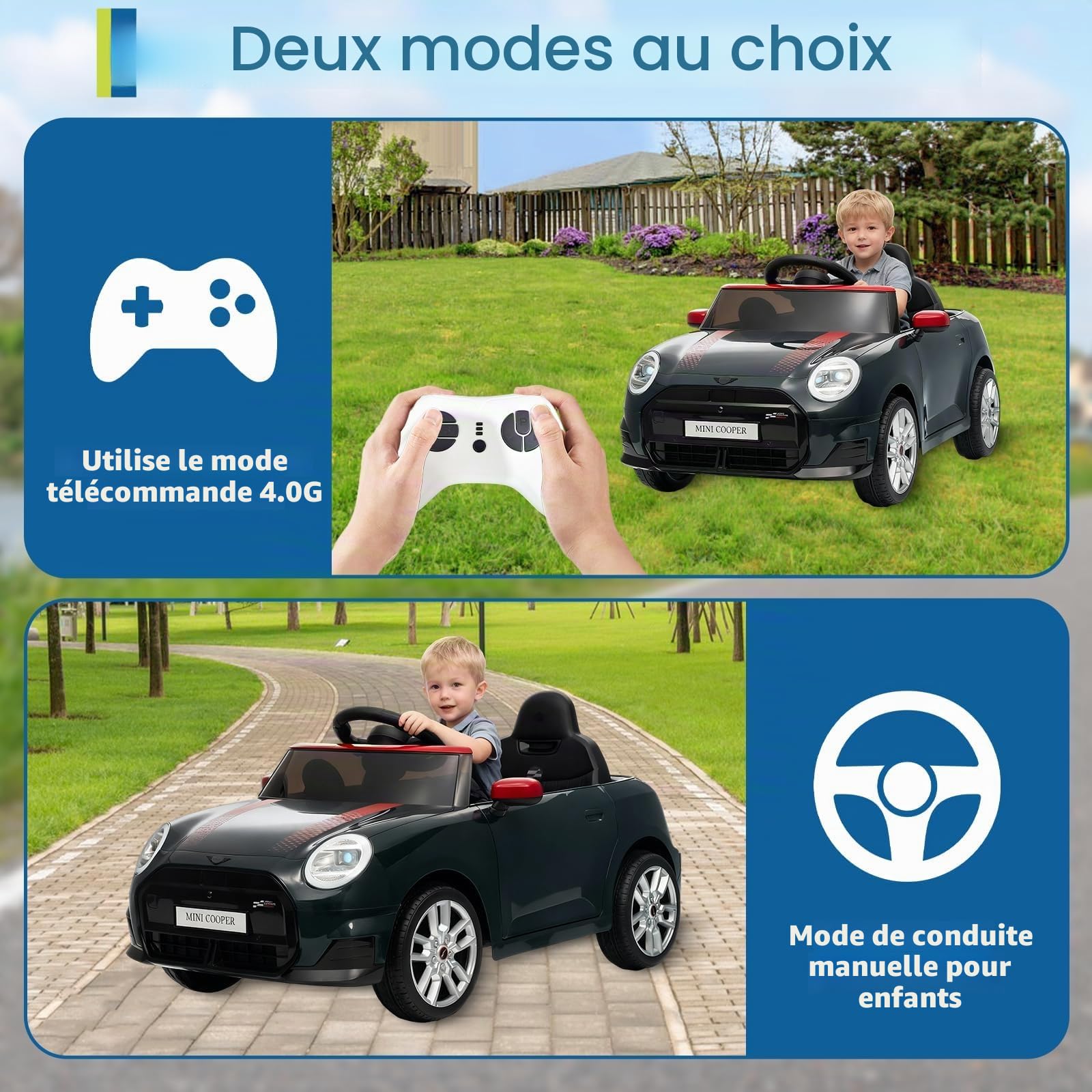 Voiture Électrique pour Enfants 12V 4.5H Mini, Vehicule Électrique à Batterie avec Télécommande, Vitesse 3-6 km/h, Klaxon, Lecteur MP3, LED, Musique, Charge 30 kg, pour Enfants 3+ Ans, Noir