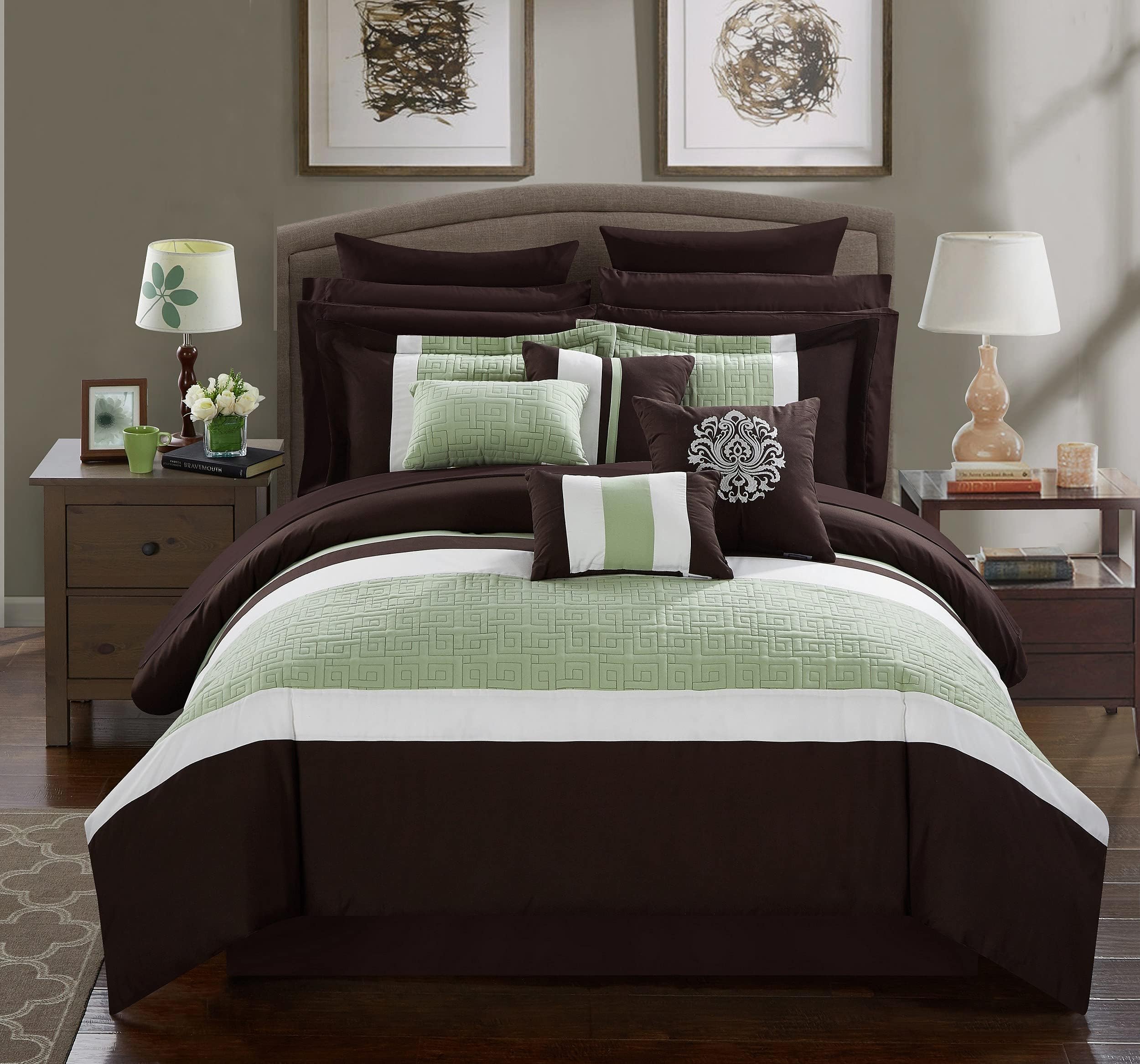 Chic HomePisa 16 Piece Bed in a Bag Comforter Set, Queen, Brown
