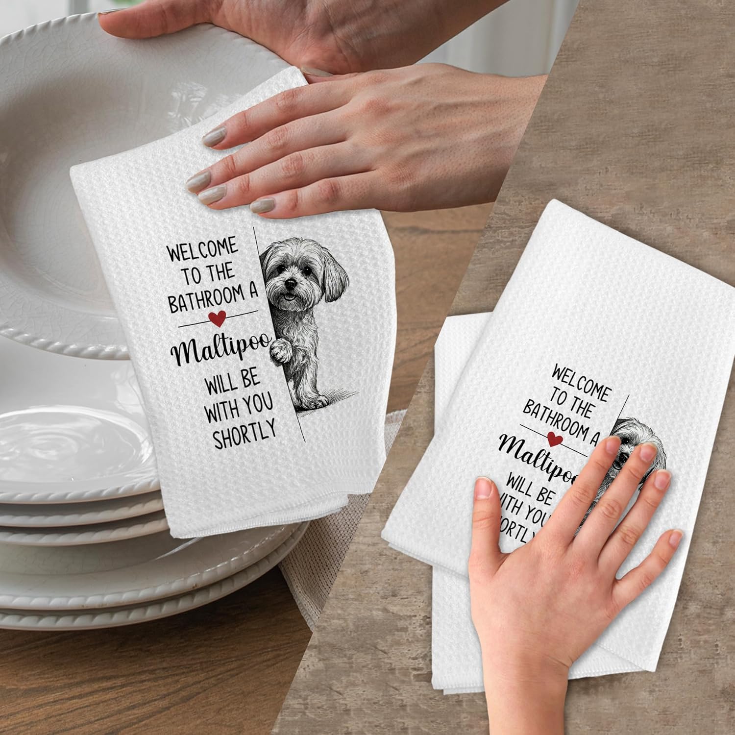 Funny Maltipoo Dog Hand Towels for Bathroom Decor, A Maltipoo Will Be You Shortly Hand Towels, Dogs Themed Decorative Dish Tea Towel for Kitchen Bathroom, Gifts for Dog Lovers Owners, 16x24 in - Image 4