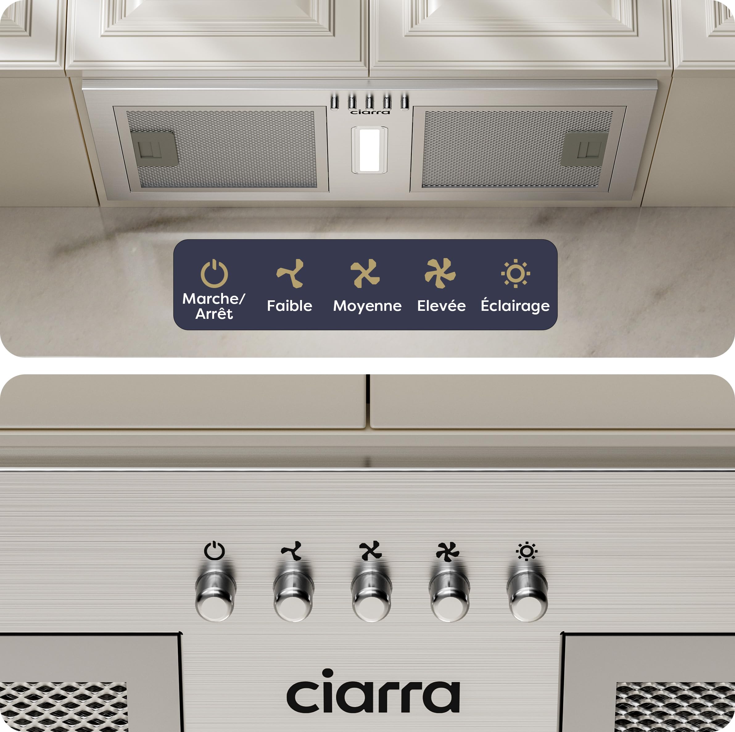 CIARRA Hotte Aspirante Encastrable 404 m³/h 3 Vitesses 52 cm A++ CBCS5937A