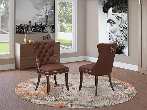 Miniatura 2 de East West Furniture DAP3F26 Dallas Parson - Juego de 2 sillas de comedor tapizadas de tela de poliéster color burdeos con botones copetudos, color