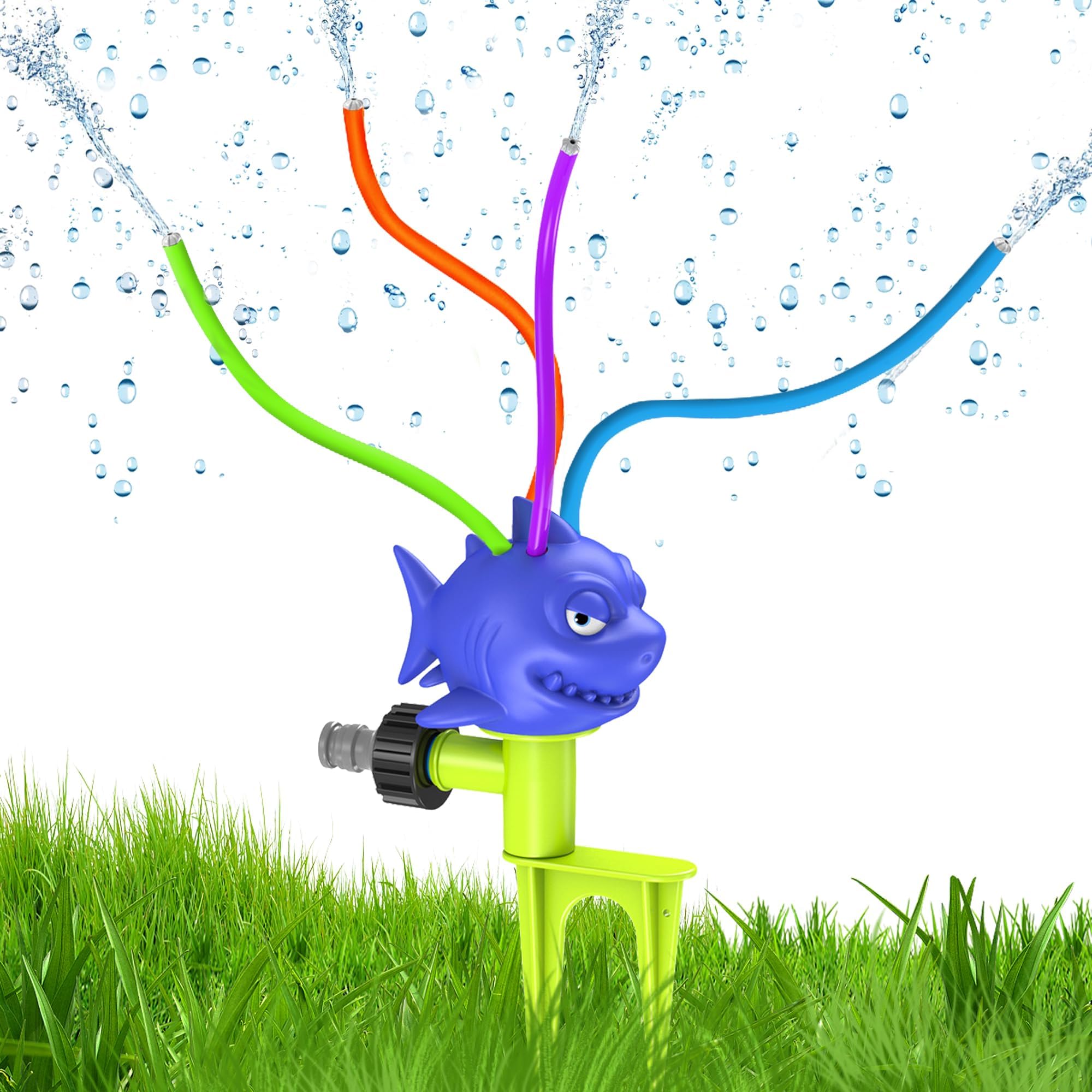 Shark Sprinkler for Kids Outdoor Play- Toddler & Kids Sprinklers for Yard with 4 Spray Tubes- Fun Backyard Water Toys, Summer Games Kids Outdoor Toys, Water Sprinkler for Kids Outdoor Play