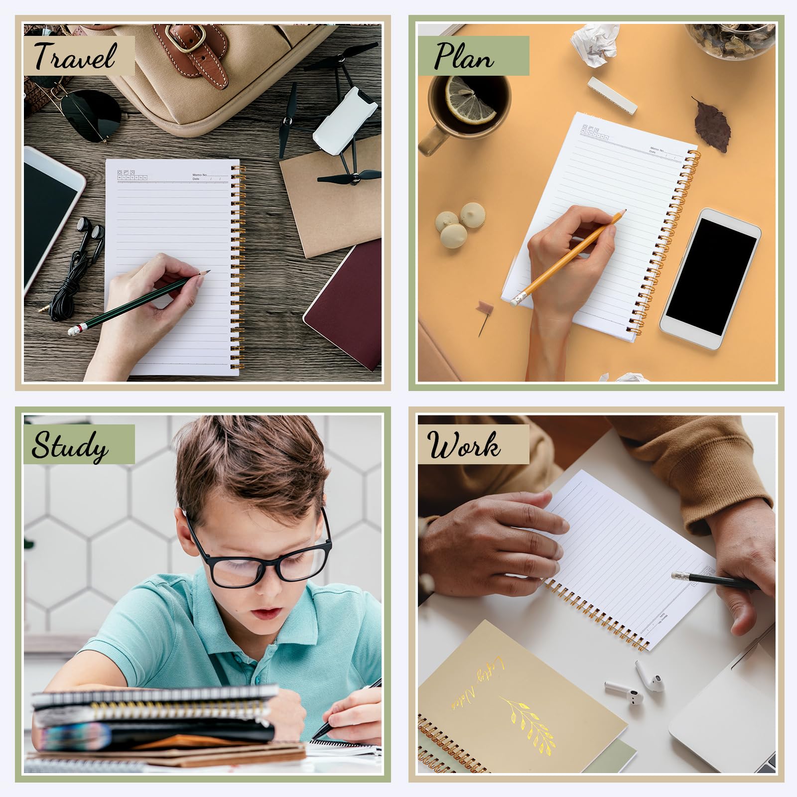 Lewtemi 3 cuadernos para zurdos de 8 x 5 pulgadas, cuaderno de papel encuadernado con alambre para escuela, universidad, suministros para trabajadores de oficina, uso más fácil, 50 hojas/100 páginas