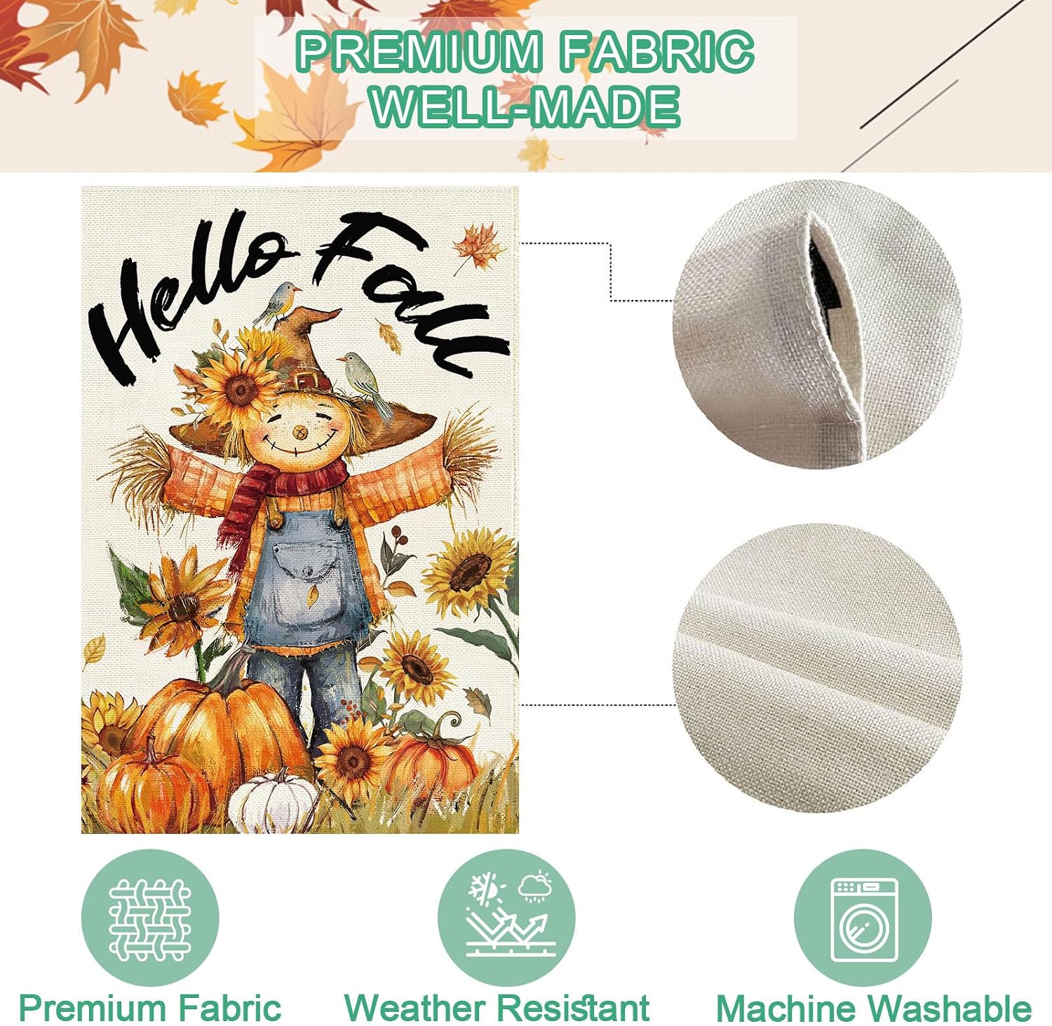Baccessor Fall Thanksgiving Scarecrow House Flag 28x40 Inch Double Sided Autumn Pumpkins Sunflower Burlap Large Yard Flag for Outside Oudoor Welcome Seasonal Holiday Decoration