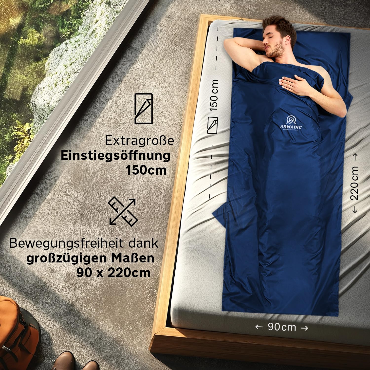 Sac De Couchage Microfibre Armadic – 230 G – Ultra-léger, Compact 8x17 Cm – Voyage, Auberge, Rando