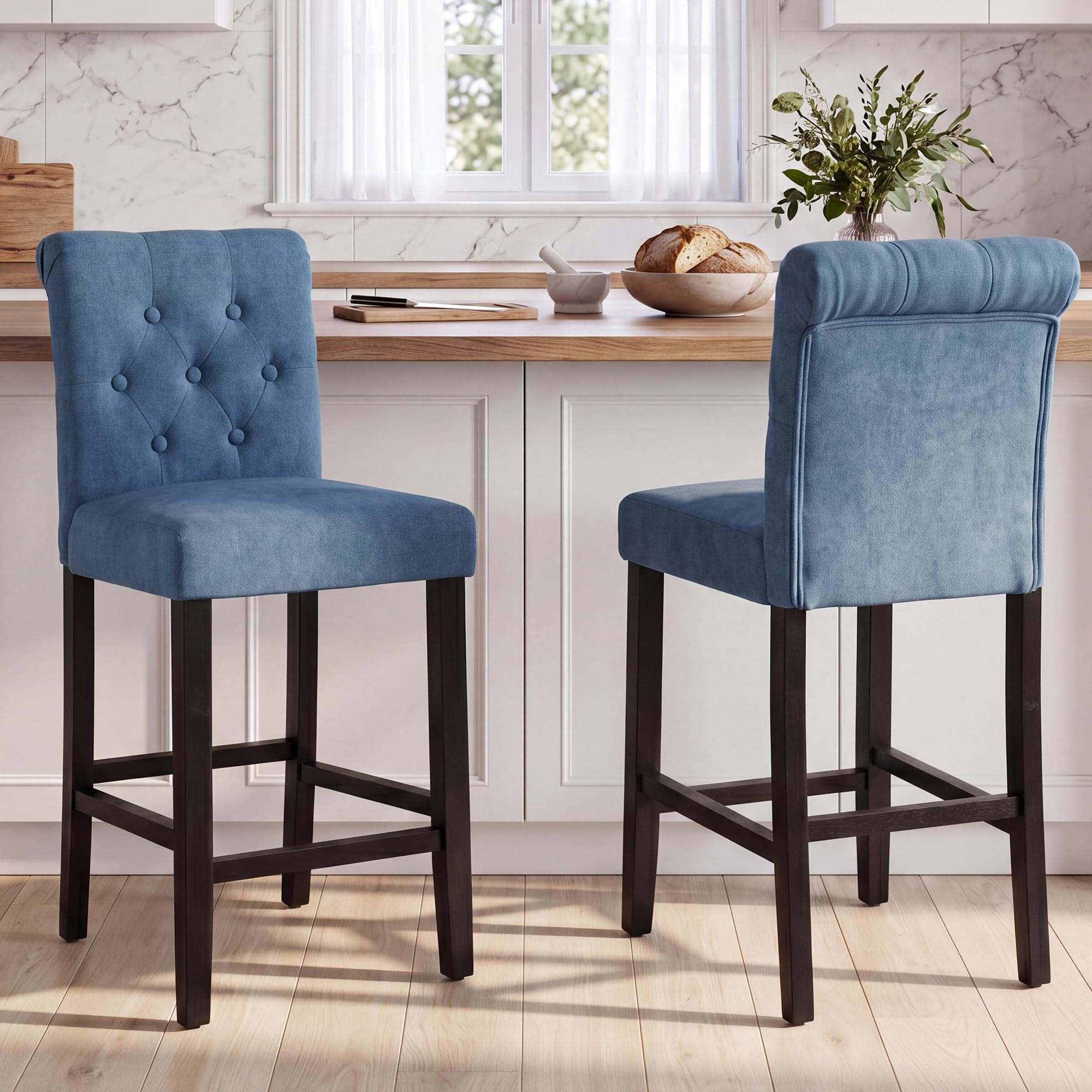 LSSBOUGHT 24 Inches Upholstered Counter Stools, Set of 2, Blue