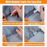 Vista 6 de 2 Pack de Pegamento para Tela Permanente, 60ML/2.02oz Pegamento Claro Lavable para Ropa, Adhesivo Súper para Tela para Strass, Parches, Ropa, Denim
