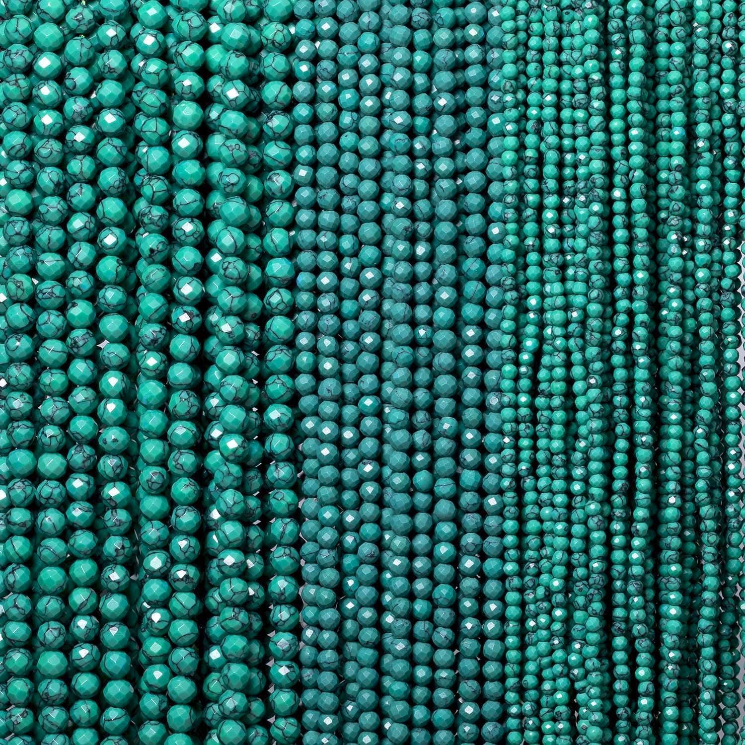 2mm 180pcs Natural Green Turquoise Stone Beads, Songxi Small Faceted Round Loose Gemstone Beads for Jewelry Making, DIY Art and Craft, Bracelet for Necklace (1 Strand)