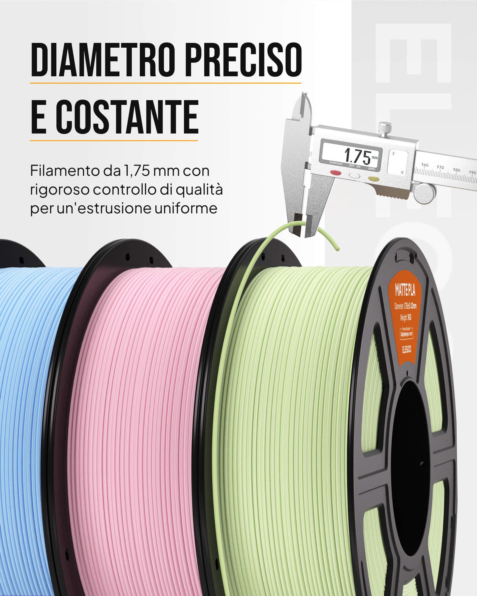 ELEGOO Filamento PLA Matte Bianco 1 KG, 1,75 mm Opaco PLA Filamento per Stampante 3D, Bobina da 1 kg, Adatto per Maggior Parte Delle Stampanti 3D FDM