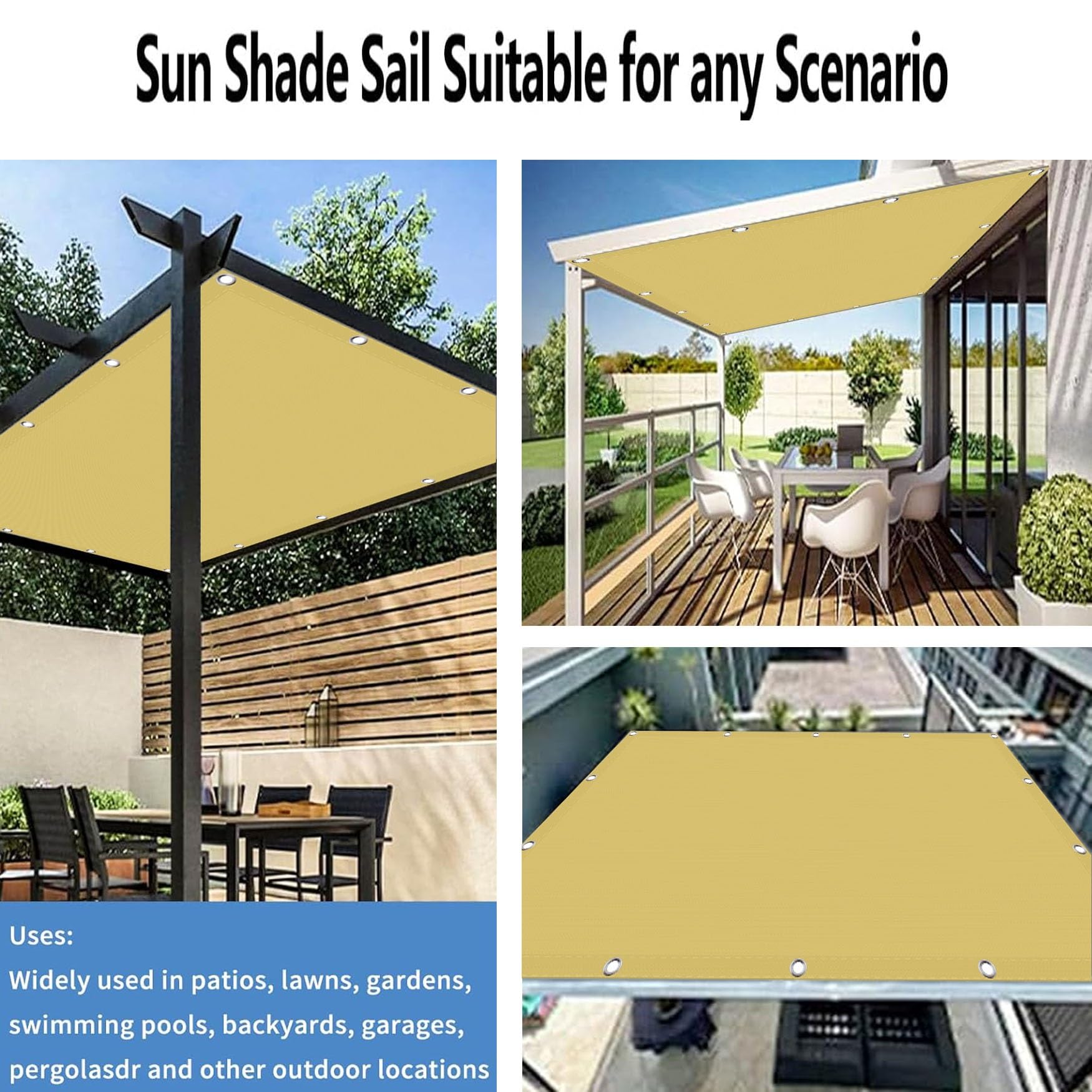 Schaduwdoek Rechthoek 1 x 2.8 m Zonnezeil Rechthoekig Waterdicht, Tuin Zonnescherm UV-bescherming 98% Waterafstotend voor tuin, balkon, terras, camping, Khaki