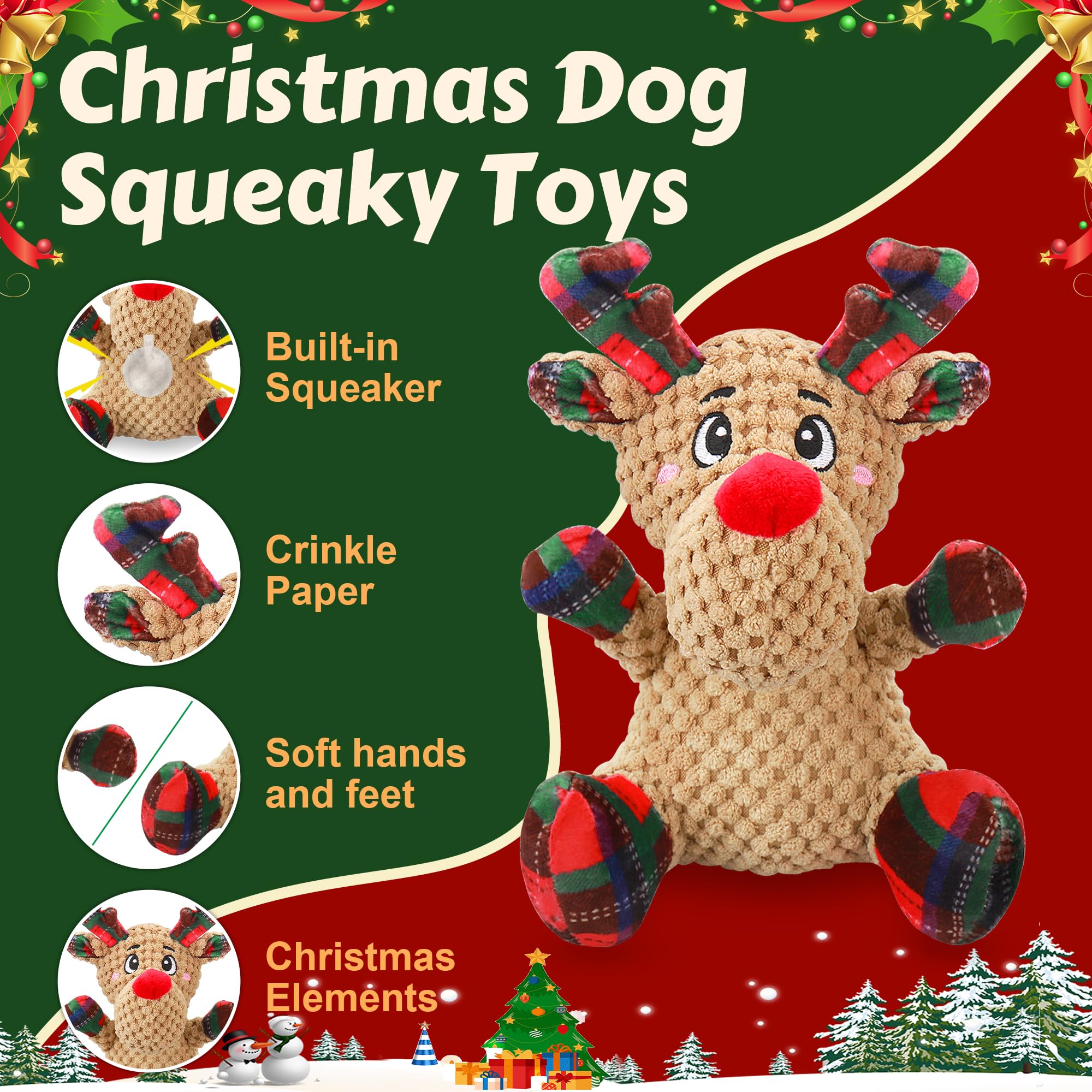 Newget Squeaky Dog Toys, Dog Chew Toys with Crinkle Paper for Puppy, Small, Medium, Large Dogs, Interactive Pet Holiday Toys for Training and Reducing Boredom
