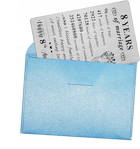 Miniatura 7 de Resdink Tarjeta de aniversario de 8 años para marido, cartera de acero inoxidable con mini notas de amor, 3.2 x 2.2 x 0.03 pulgadas
