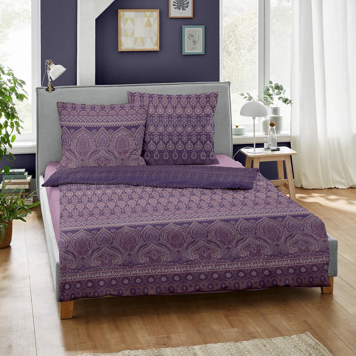 Soma Fein-Biber Bettwäsche-Set 2tlg Grau Rosa | 2 Teilige 155x220 Cm