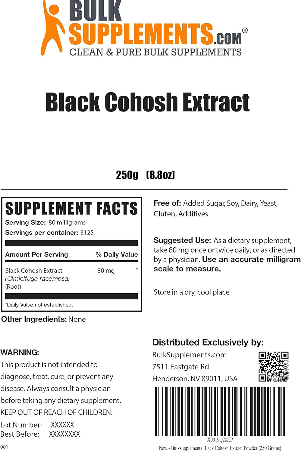 BulkSupplements Black Cohosh Extract Powder - Melanin Supplement - Black Cohosh for Menopause - Perimenopause Supplements (250 Grams - 8.8 oz) : Health & Household