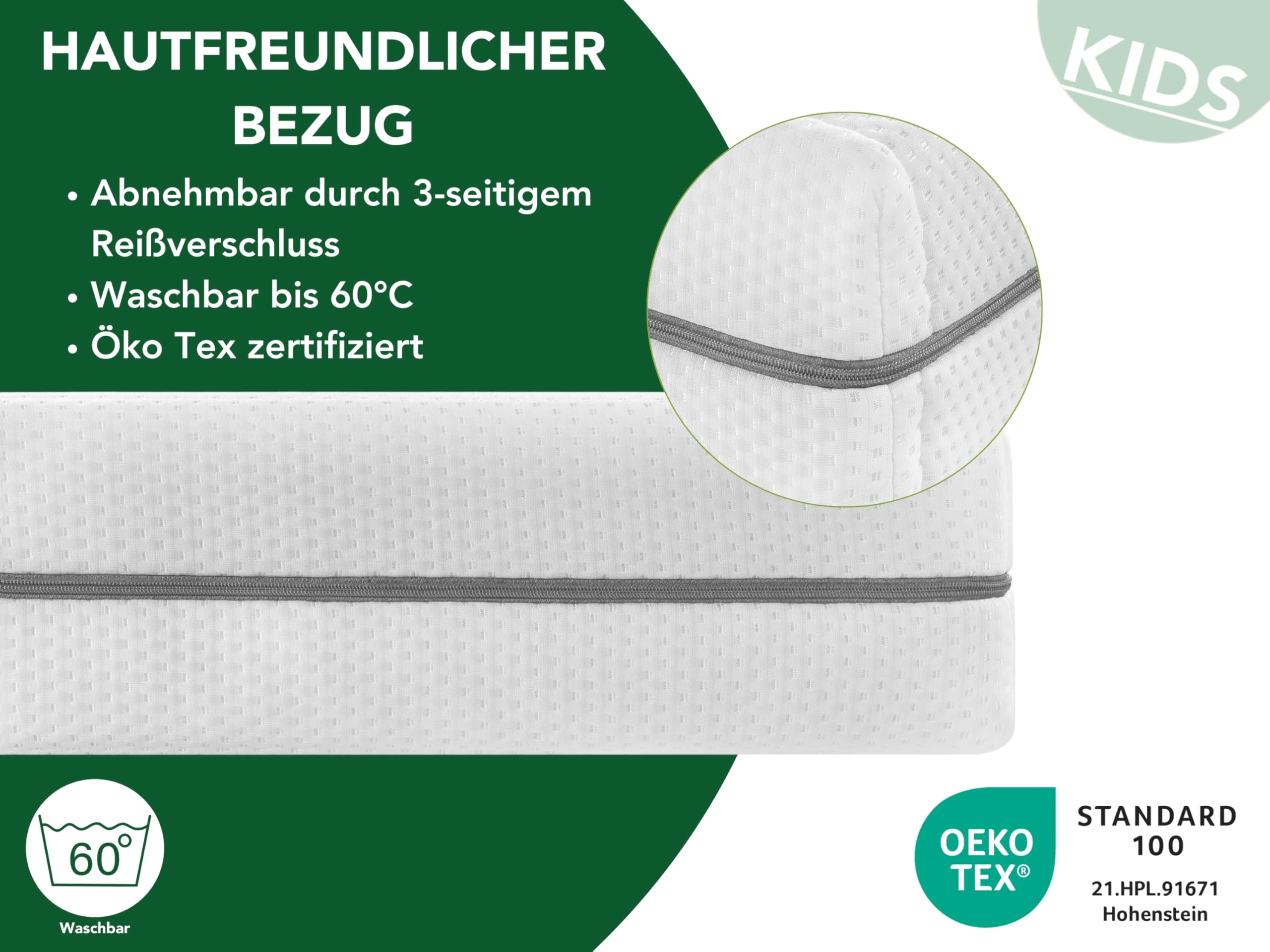 DREAMSTAR Ergo Junior Materasso per bambini e ragazzi | Materasso ergonomico in schiuma fredda | Materasso arrotolabile | Öko-TEX | Grado di durezza H2 I Ipoallergenico e antibatterico | 13 cm | 90 x