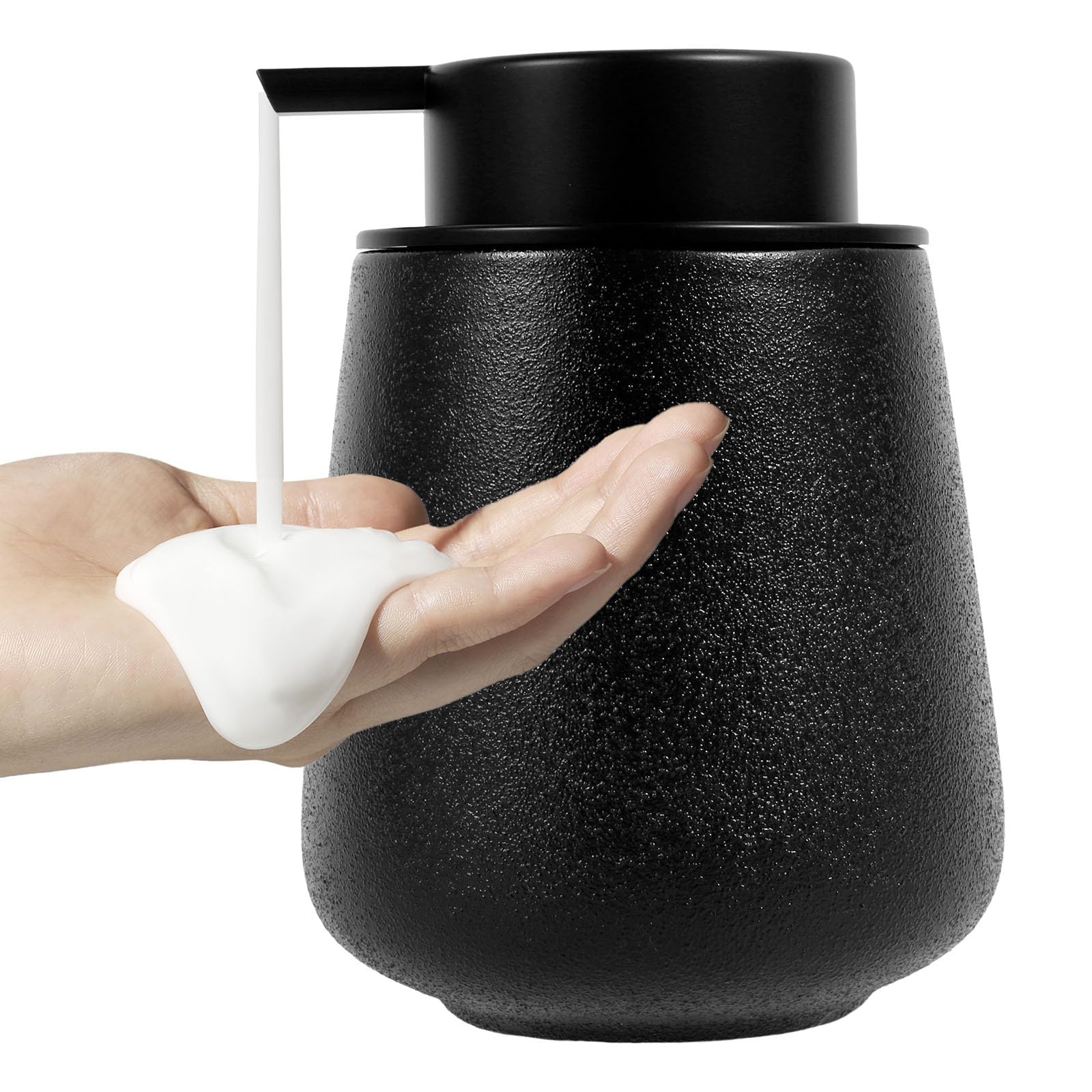 Foaming Black Soap Dispenser, Elegant Versatile Modern Ceramic Foam Soap Dispenser with Easy-to-Press Pump, Safe Ceramic Dish Liquid Dispensing Container for Bathroom(Black)