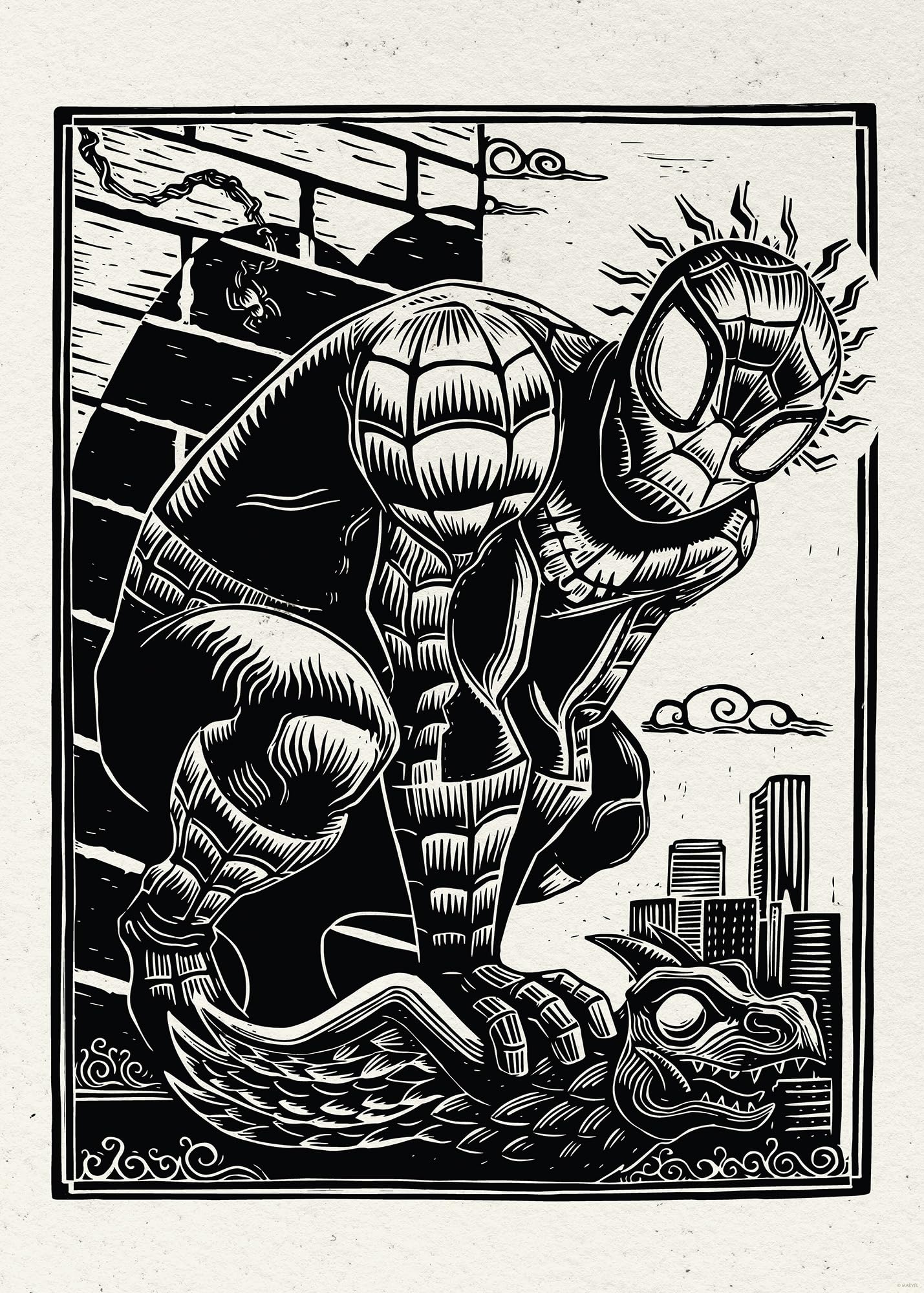 Komar Marvel Spider-Man Lino-Cut Wall Picture 50 x 70 cm Children's Room Wall Decoration