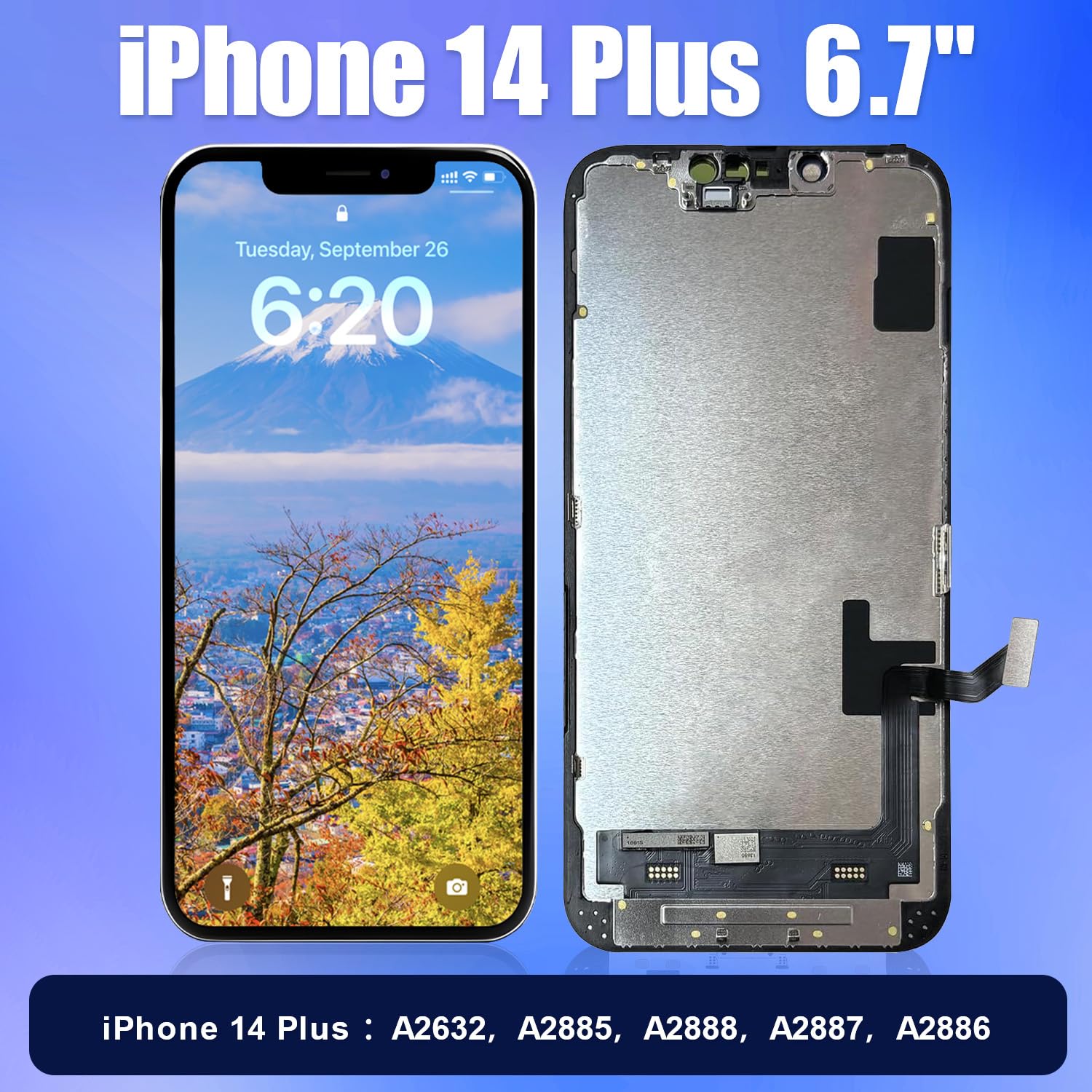 Brinonac Display per iPhone 14 Plus - Schermo LCD Full HD da 6,7 Pollici, Set di Montaggio del digitalizzatore Touch con Attrezzi di Riparazione e Protezione in Vetro temperato