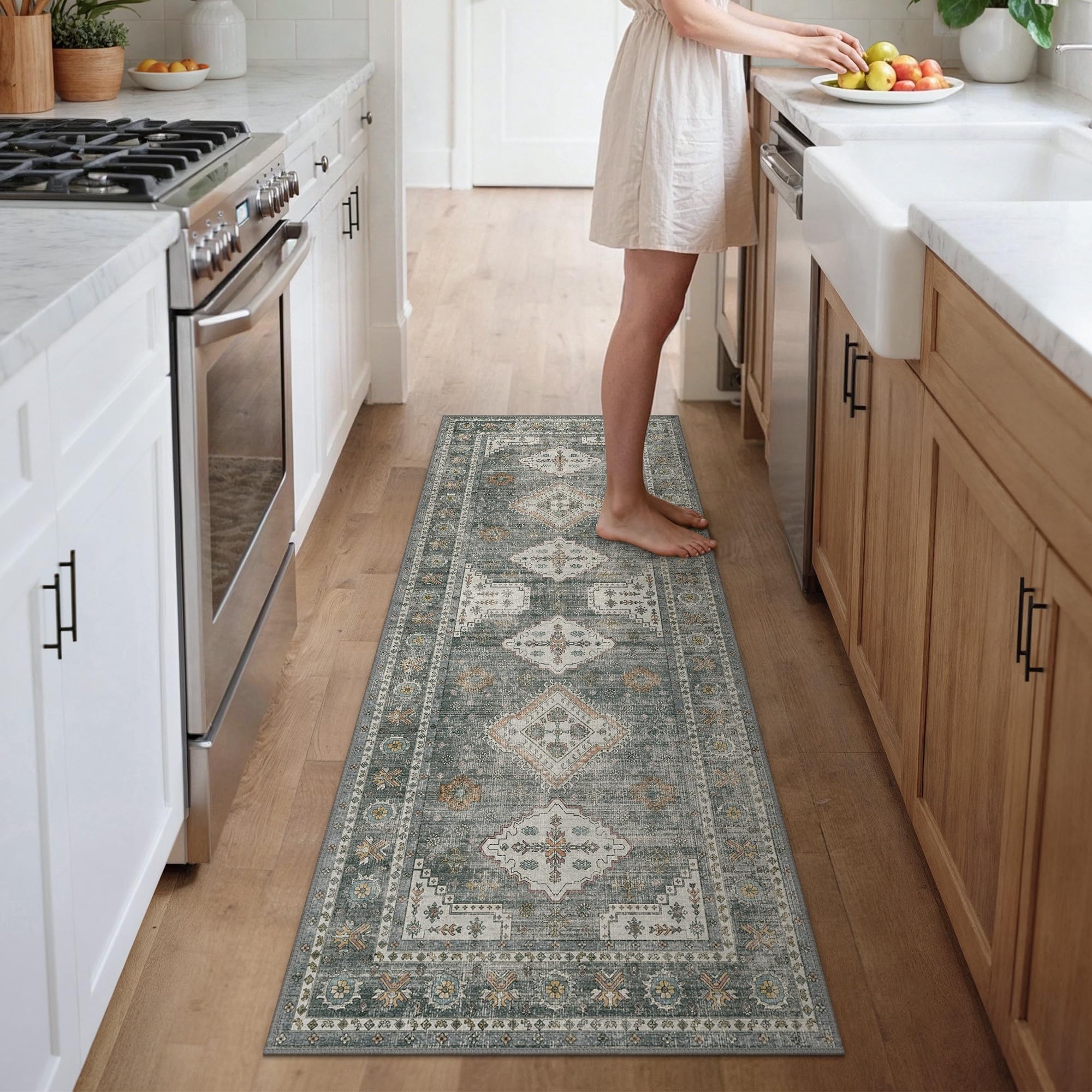 GENIMO Alfombra Salon Sin Peluche,Alfombra Cocina Lavable Antideslizante,Alfombra Pasillo de Dormitorio,Alfombra Silla Escritorio,Pasillo,Gris,80x200 cm