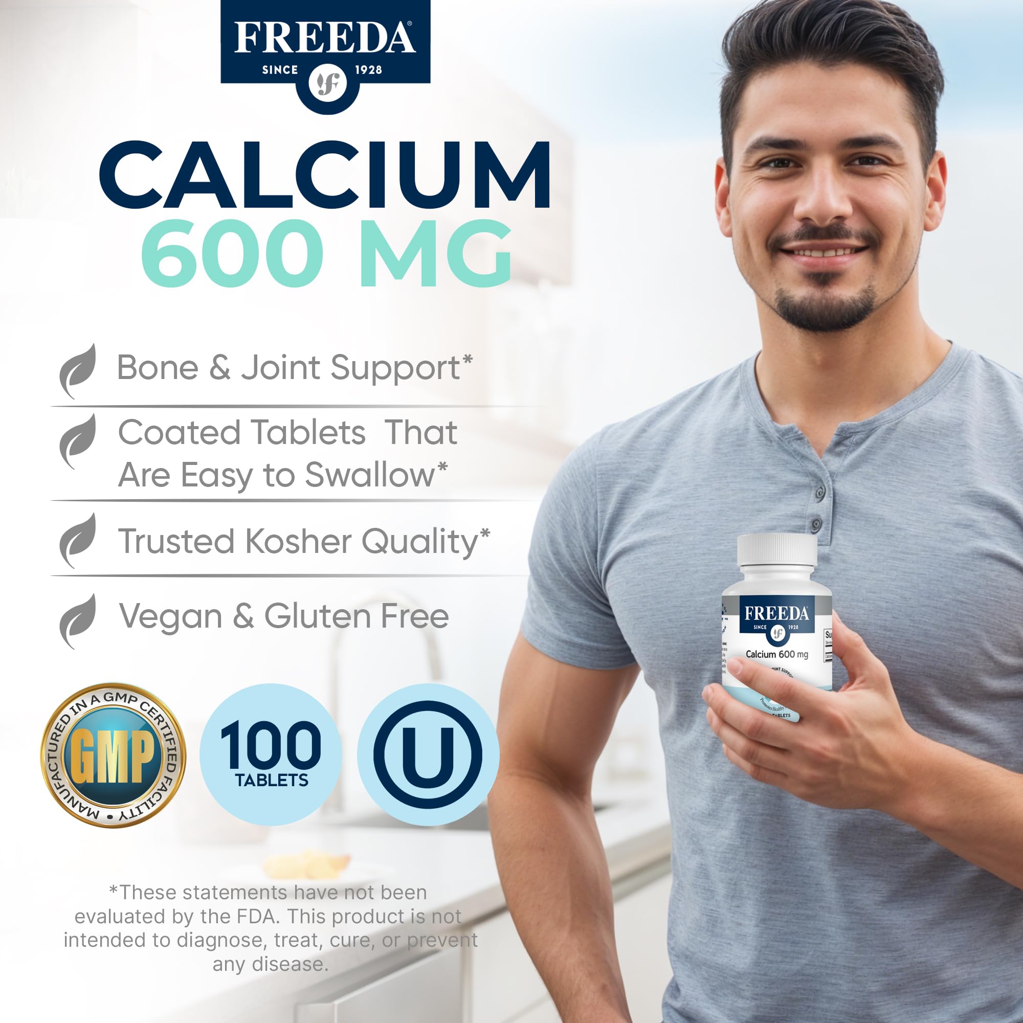 FREEDA Calcium 600mg Tablets for Bone, Joint & Teeth Support – 100 Count — Amazon image 6