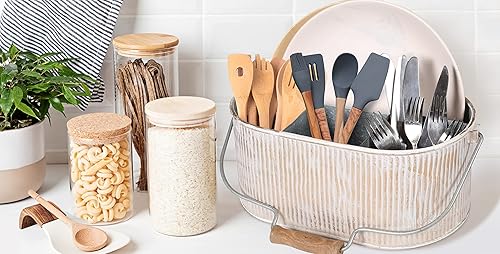 Miniatura 3 de Carrito de metal galvanizado con 4 compartimentos, soporte para utensilios de cocina, organizador de metal, organizador de picnic, rústico