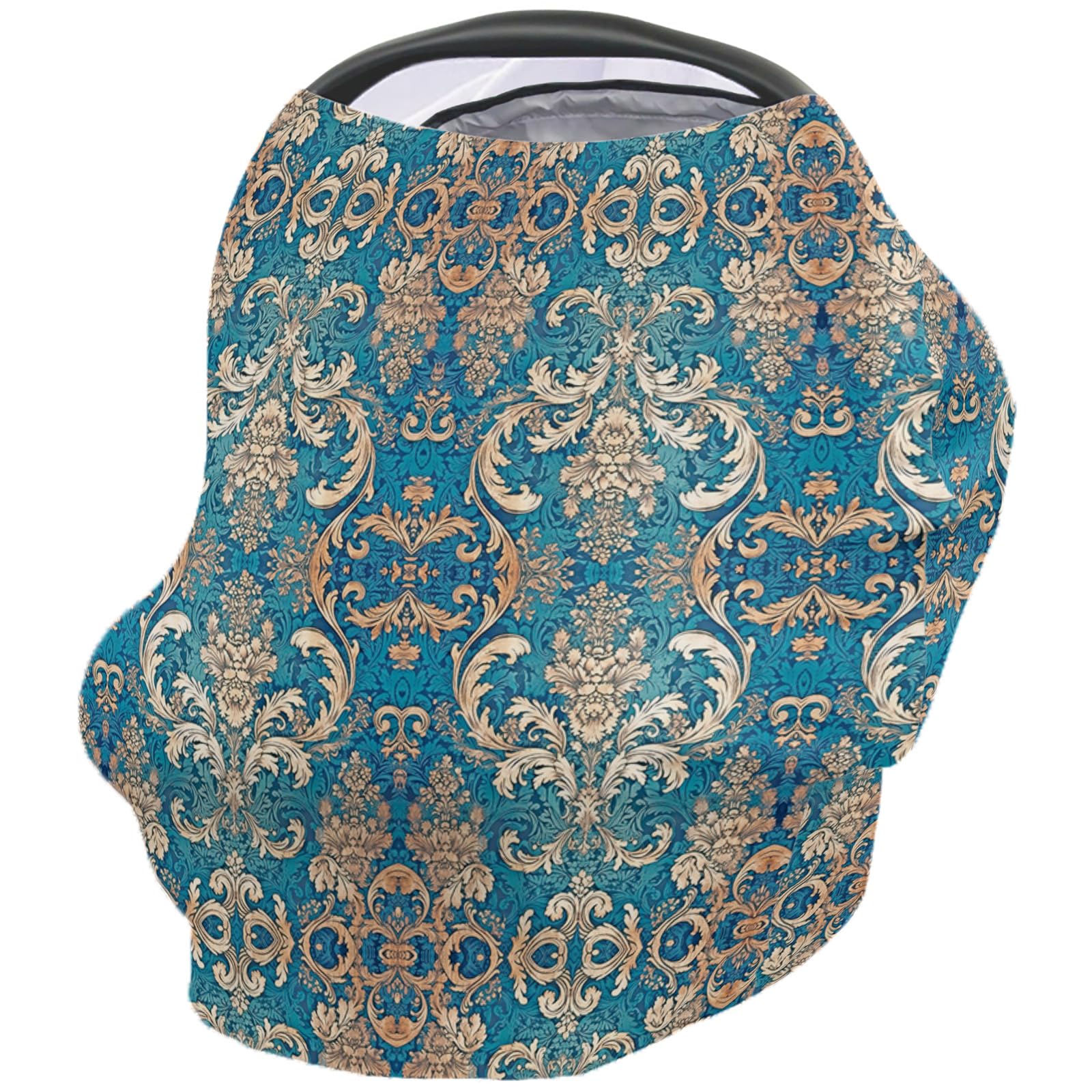 Nursing Cover for Breastfeeding Scarf, Flower Textured Blue Retro Baby Car Covers Super Soft Multi Use for Canopy Shopping Cart Cover Blanket Stroller Cover
