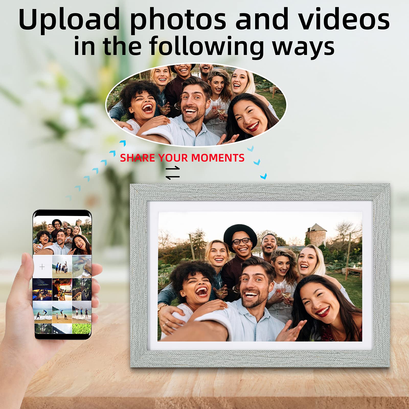 Digital Photo Frame, HAOVM 10.1 Inch USB Digital Picture Frames - HD IPS Display with 16GB Storage, Auto-Rotate, Wall Mountable, Easy Setup to Share Photos and Videos via Email, Cloud, Free APP