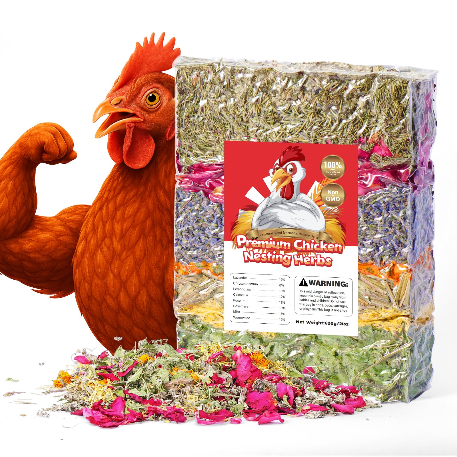 21oz Premium Chicken Nesting Herbs – Natural Dried Blend, Lavender Rose Mint Mix, Helps Reduce Odors and Freshen Coop Naturally, Relaxing &amp; Calming Herbs for Happy Hens
