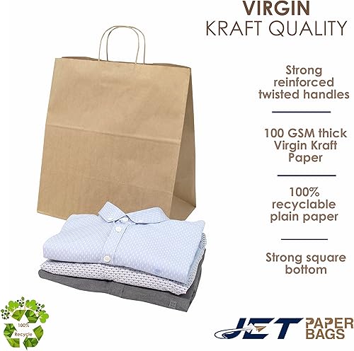 Miniatura 6 de JET PAPER BAGS - 14 x 9.5 x 15.5 pulgadas 250 piezas Bolsas de papel marrón grandes con asas para llevar, comestibles, golosinas, venta al por