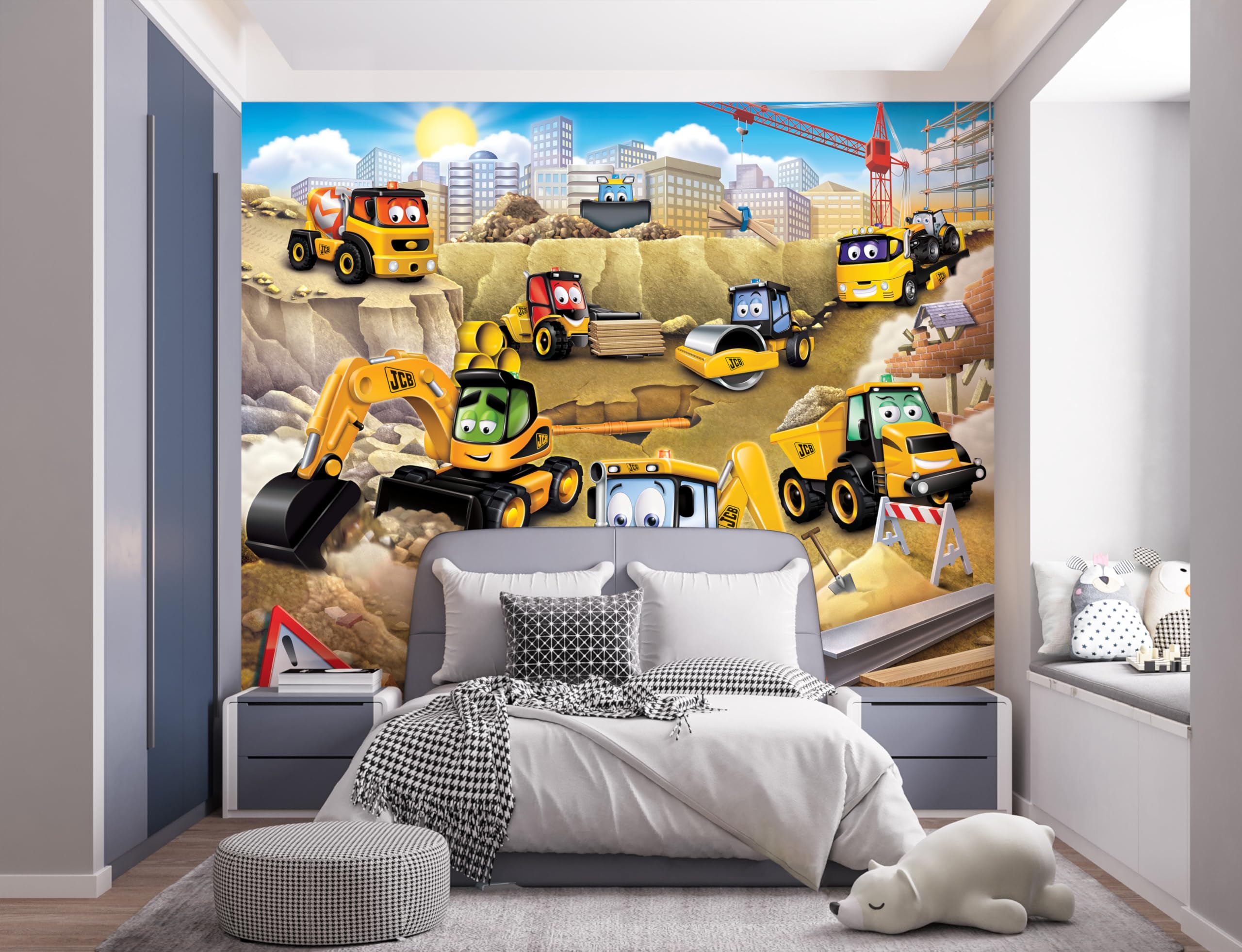 B&Q -  My First Jcb Multicolour Smooth Wallpaper Mural 8Ft High X 10Ft Wide
